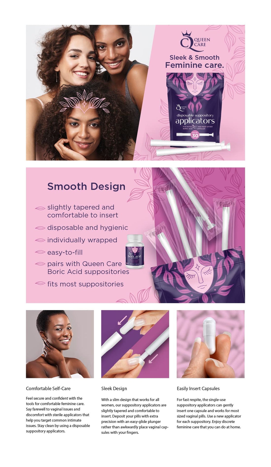 Queen Care - Disposable Suppository Applicator, Boric Acid Applicator, Feminine Care Suppository Applicator Queen Care buy supplements canada