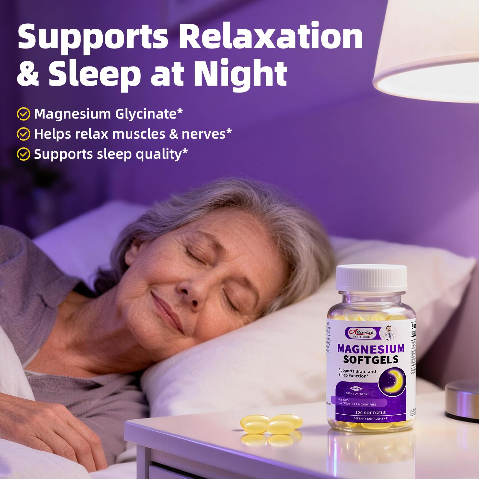 Magnesium Glycinate 400mg Softgels, Small Easy to Swallow High Absorption Magnesium Supplement, with Vitamin D3 & K2 for Sleep Relax Calm Muscle Bone* Health, 120 Gelcaps Alliwise buy supplements canada