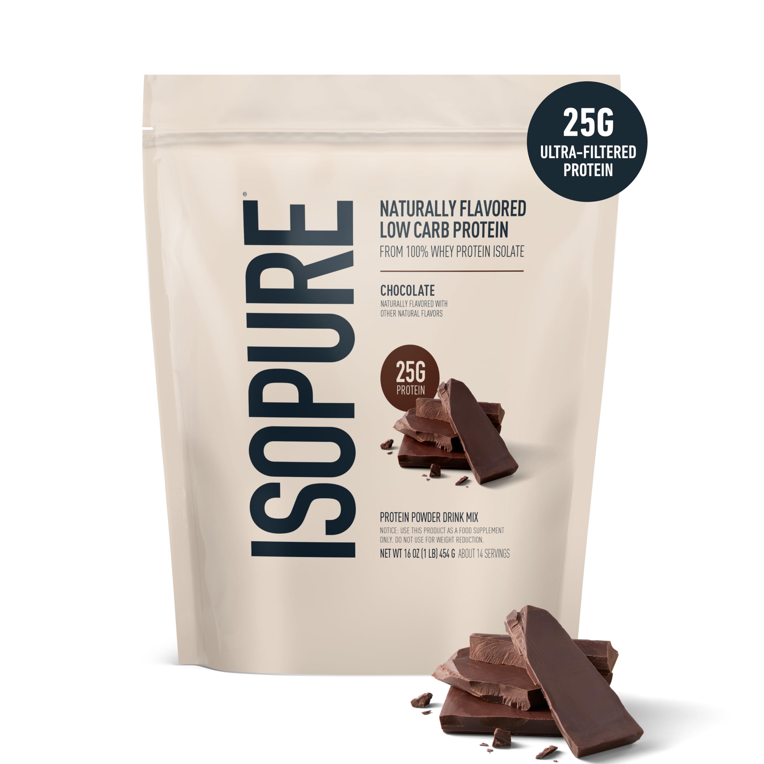 Isopure Low Carb 100% Pure Whey Isolate Protein Powder, Lactose Free, Gluten Free, With Vitamins, Dark Chocolate, 25g Protein Per Serving, 1 Lb, Isopure buy supplements canada