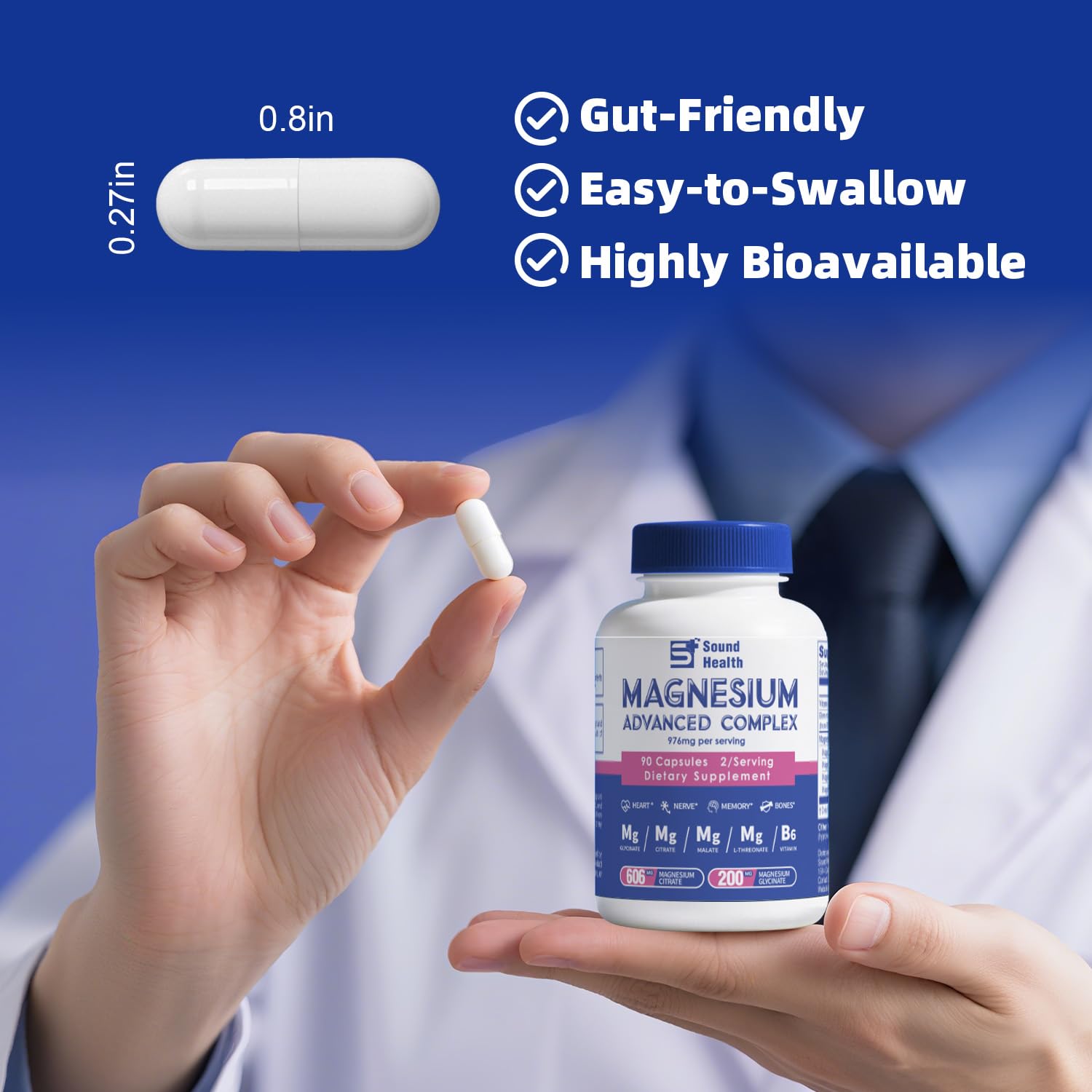 5 in 1 Magnesium Complex Capsule 976mg wtih Magnesium Glycinate, Citrate, Malate, L-Threonate & Vitamin B6, High Absorption Magnesium Complex for Women & Men, Third-Party Tested, Vegan, Non-GMO Sound Health Plus buy supplements canada