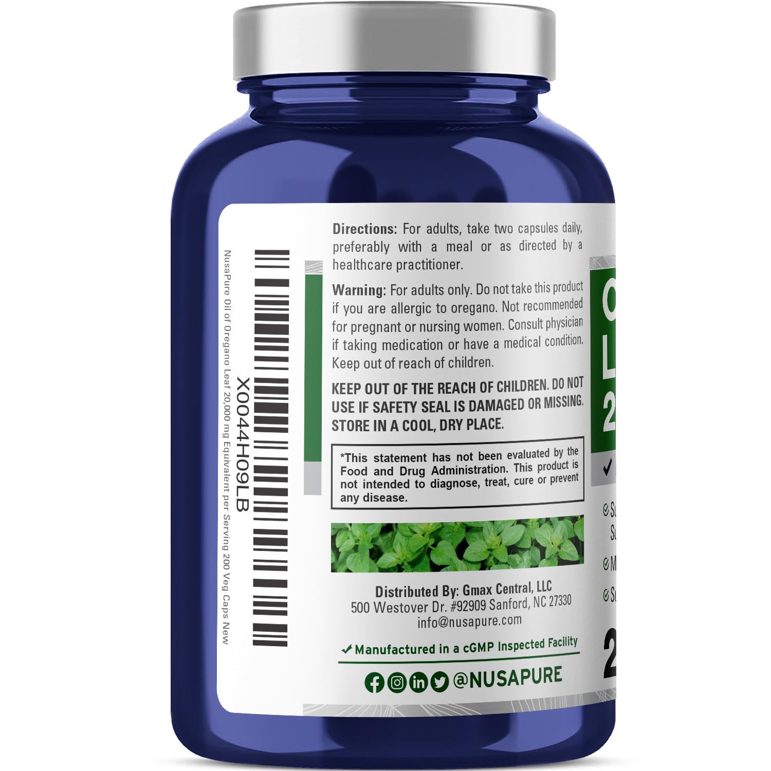 NusaPure Oregano Oil Extract 20000mg | 200 Veggie Powder Capsules | Naturally Occurring Carvacrol | Non-GMO and Vegan Extract 65:1 NusaPure buy supplements canada