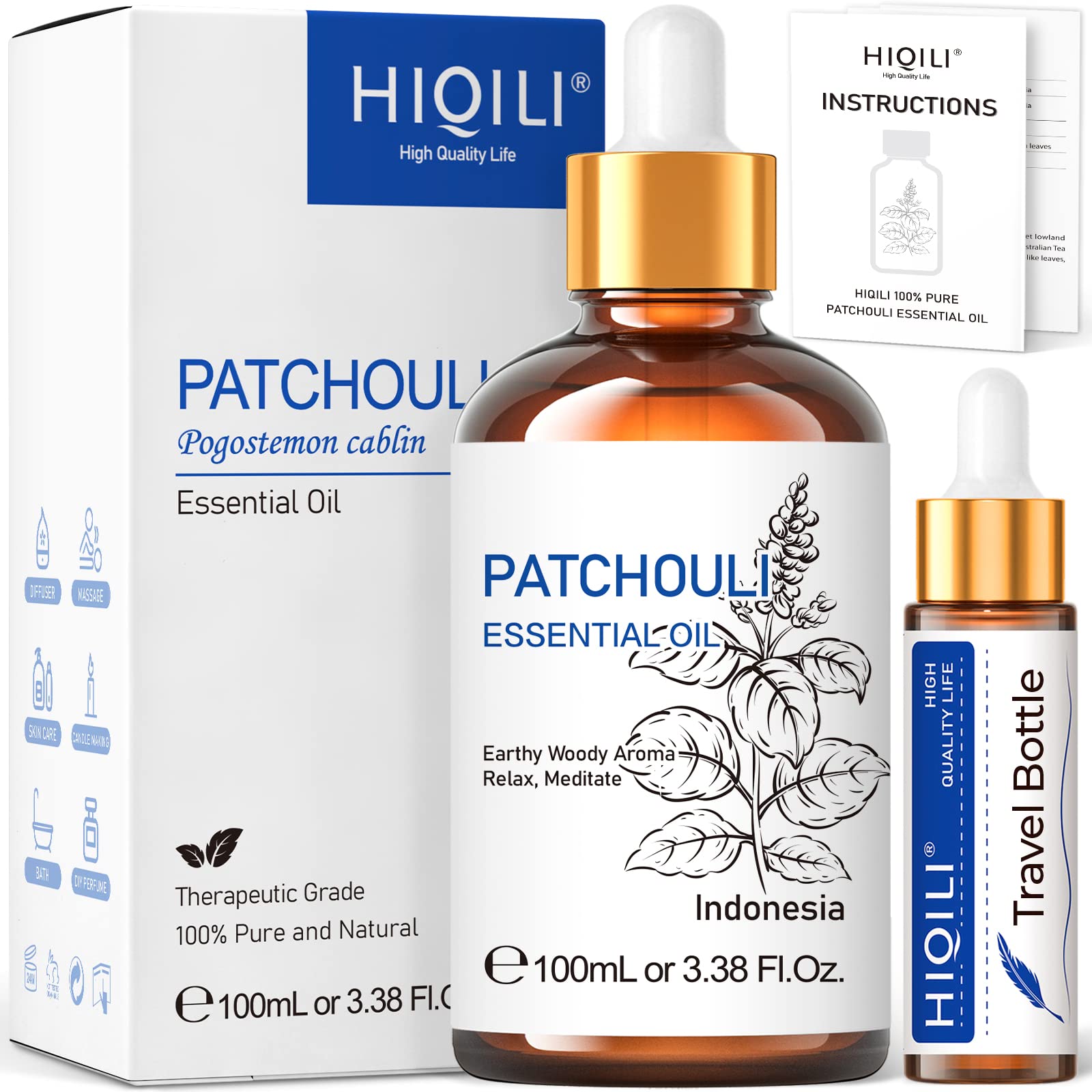 HIQILI Patchouli Essential Oil 100ML, Pure Natural, for Perfume Making, Diffuser and Skin HIQILI buy supplements canada