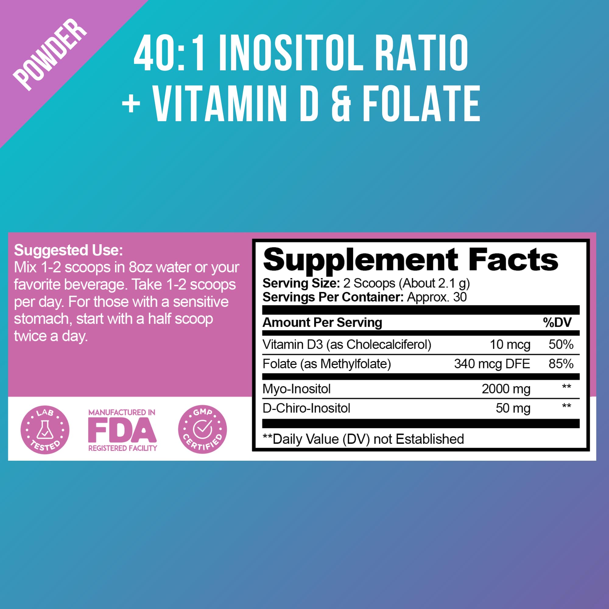 Premium Inositol Supplement - Myo-Inositol and D-Chiro Inositol Powder Plus Folate Optify buy supplements canada