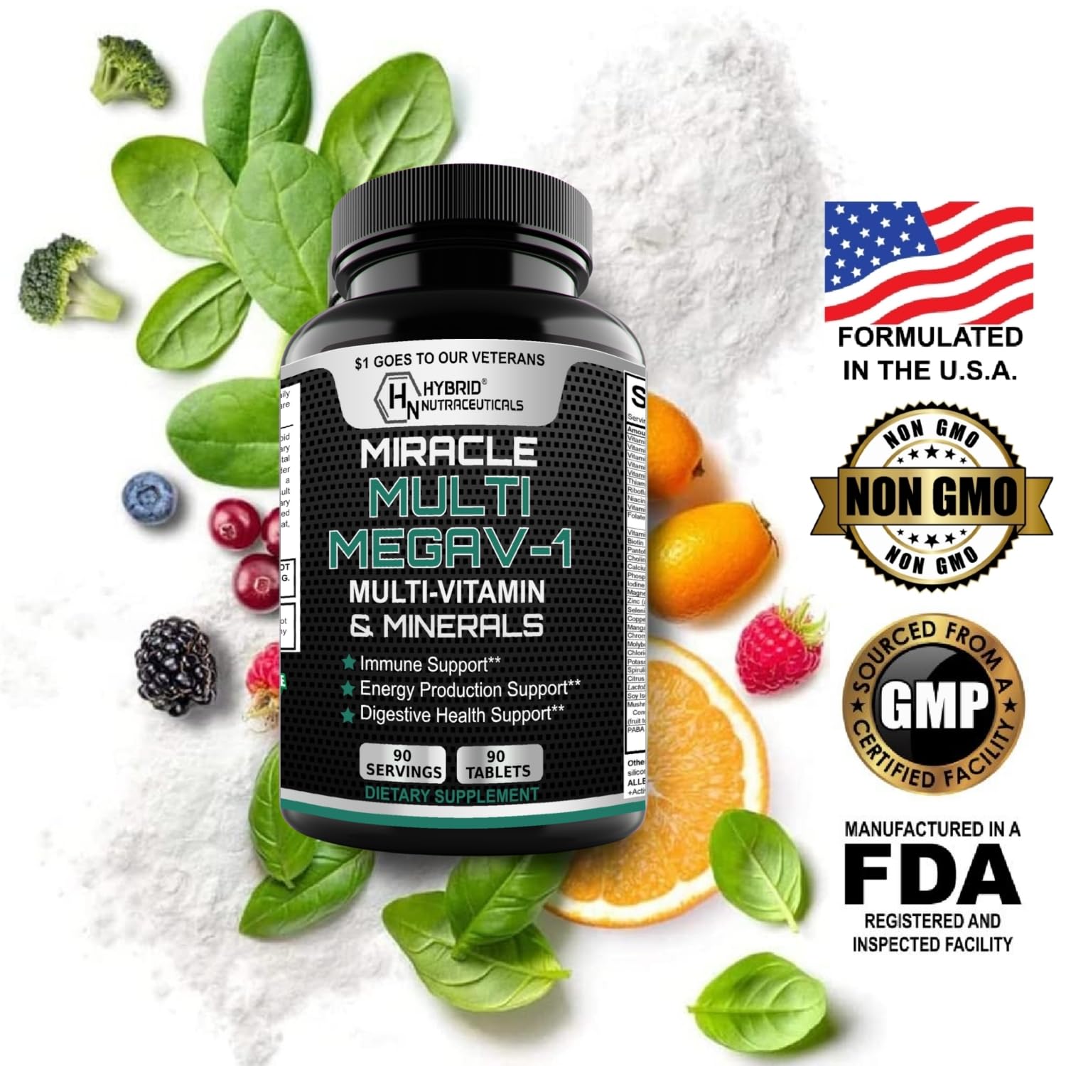 MEGAV-1 Multi-Vitamin, Superfood & Minerals - Daily Multivitamin with Probiotics, Digestive Enzyme, Mushroom Complex for Heart Health, Immune Support, Energy & Stamina - 90 Tablets Hybrid Nutraceuticals buy supplements canada