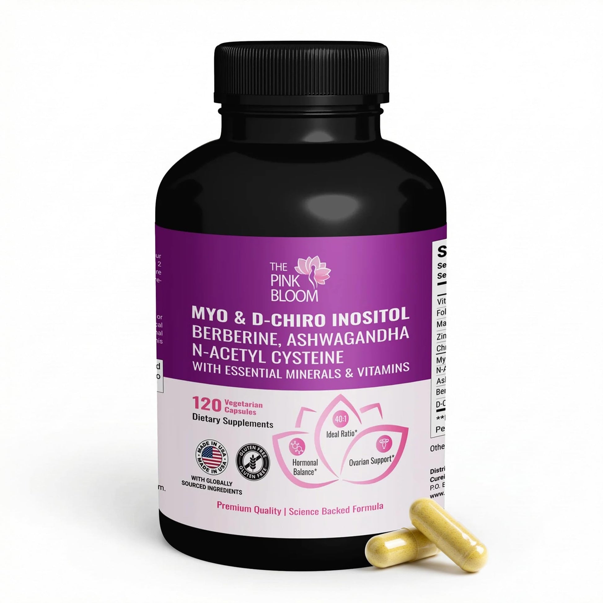 The Pink Bloom Myo & D-Chiro Inositol 40:1 Ratio – 120 Capsules | Myo Inositol Supplement for Women with Vitamin D, Ashwagandha, Folate & Zinc | Supplement for Hormone Balance & Ovarian Health The Pink Bloom buy supplements canada