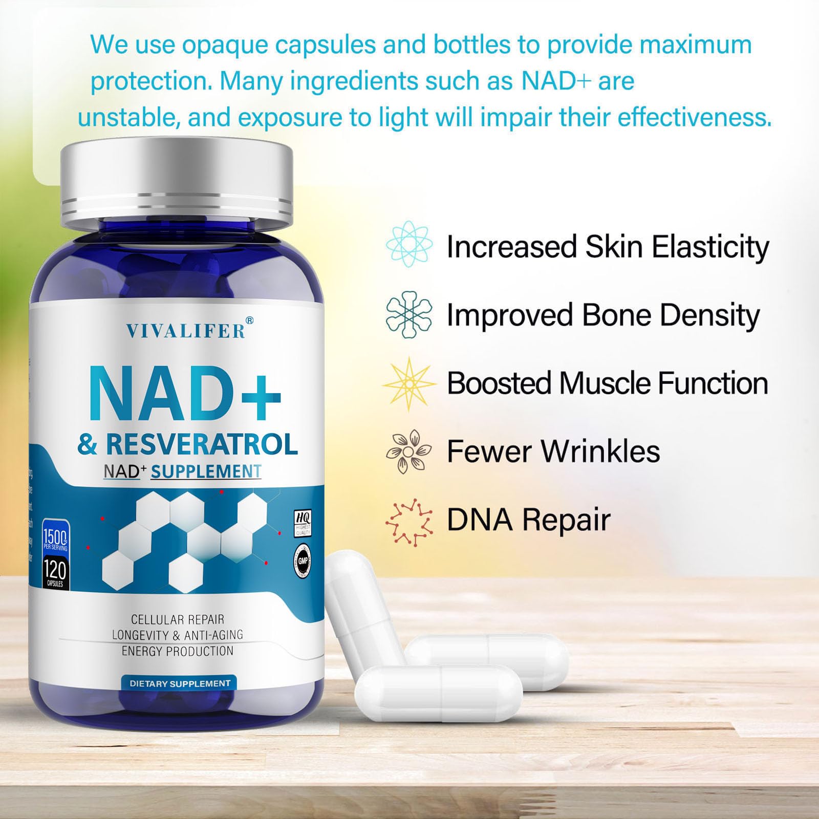 DQQI NMN Supplement Alternative 1500 mg - 120 Capsules (40 Day Supply) High Purity NAD+ & Resveratrol for Anti-Aging, Antioxidant Support, Energy & Focus Boost DQQI buy supplements canada