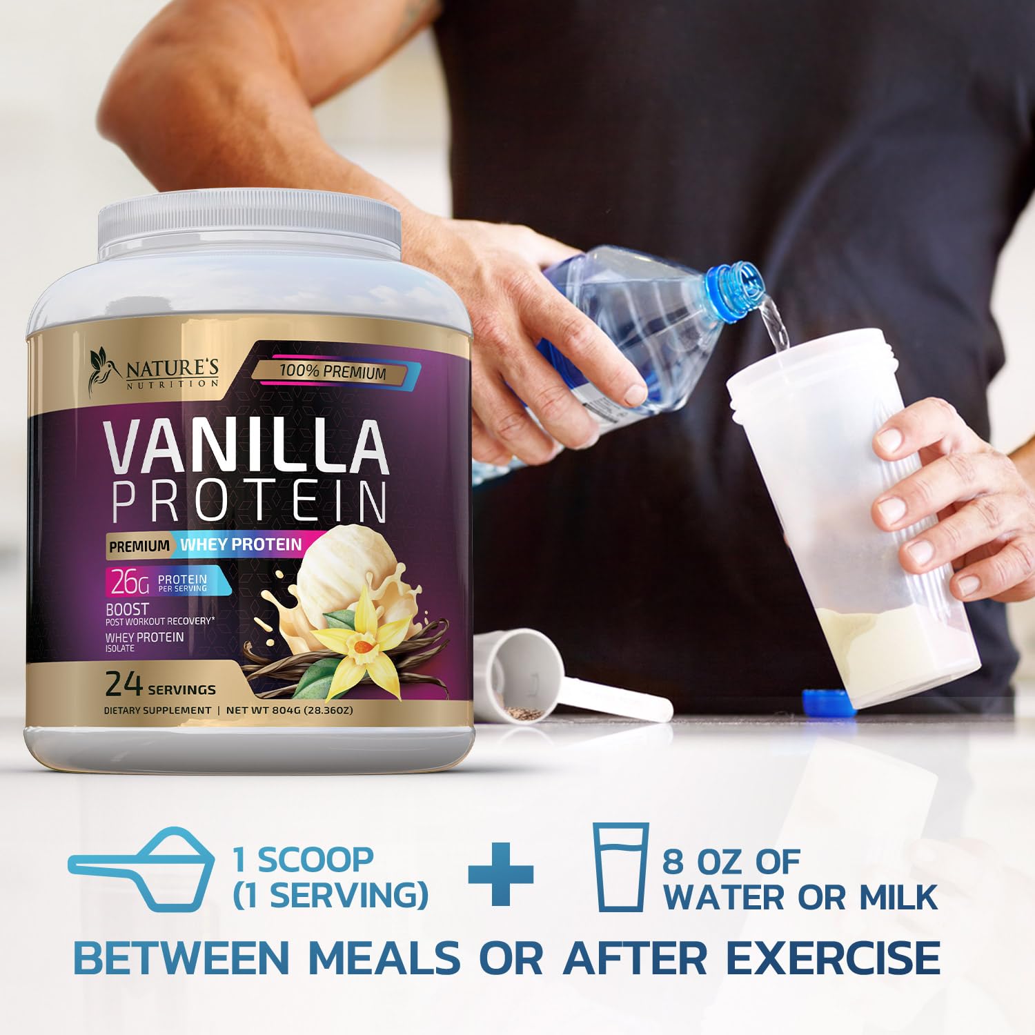 Whey Protein Powder 26g - Vanilla Ice Cream Whey Isolate Protein for Muscle Growth Nature's Nutrition buy supplements canada