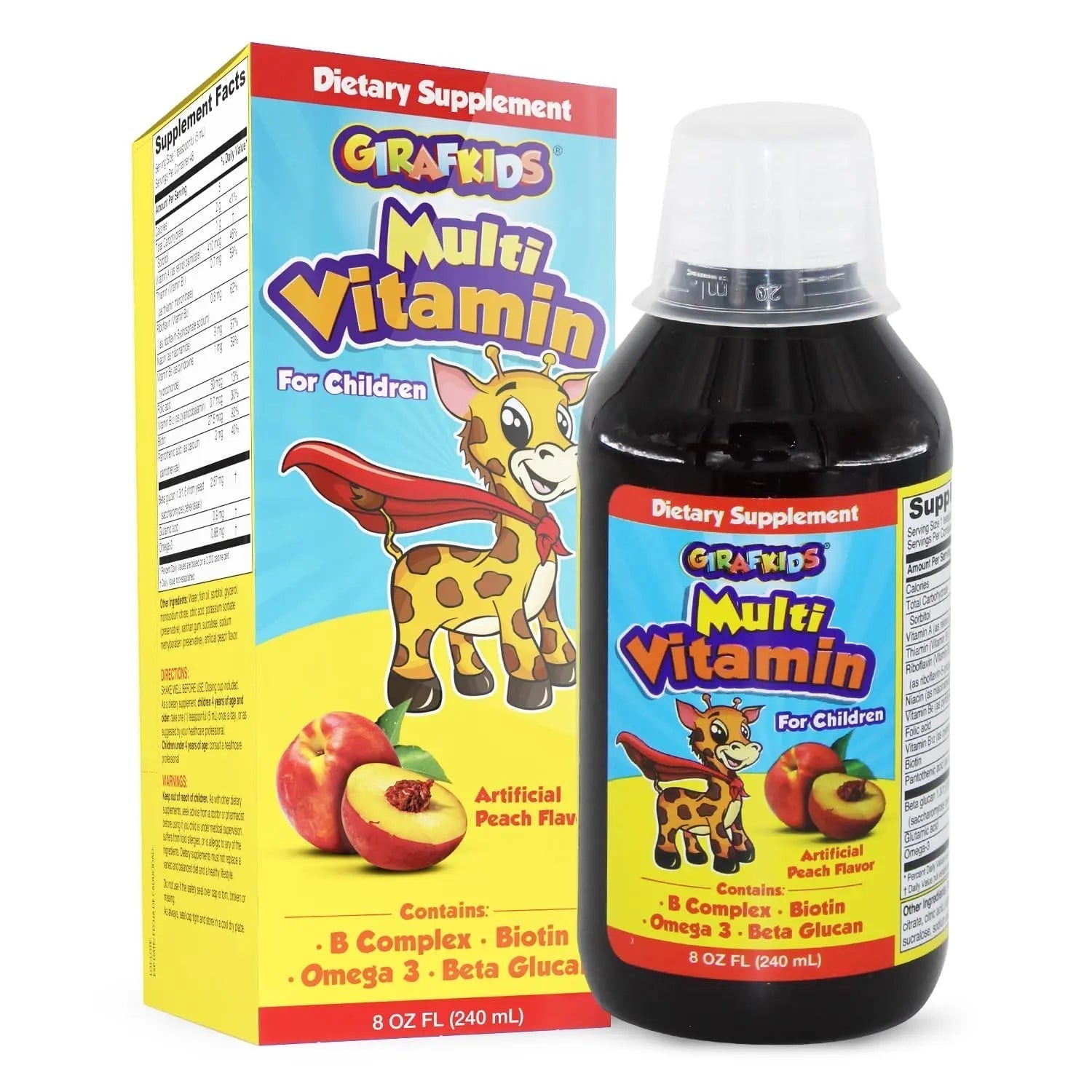 GirafKids Liquid Multivitamin for Kids Ages 4+, 8oz - Daily Child Vitamins with Biotin, Vitamin A, B Complex, Folic Acid, Omega-3 & Beta Glucan PHARMADEL buy supplements canada