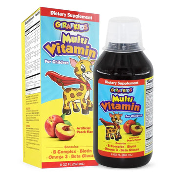 GirafKids Liquid Multivitamin for Kids Ages 4+, 8oz - Daily Child Vitamins with Biotin, Vitamin A, B Complex, Folic Acid, Omega-3 & Beta Glucan PHARMADEL buy supplements canada