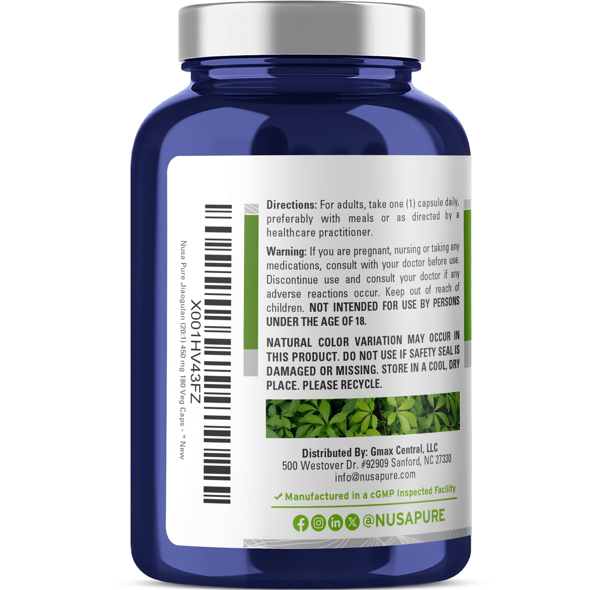 NusaPure Jiaogulan 20:1 Extract, 450 mg Equivalent to 9,000mg 180 Veggie Capsules (Vegetarian, Non-GMO, Vegan) Gynostemma Pentaphyllum NusaPure buy supplements canada
