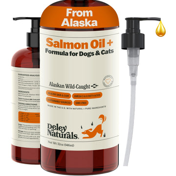 Deley Naturals Wild Alaskan Salmon Oil for Dogs & Cats - New and Improved Salmon Oil Plus Formula - Fish Oil for Dogs with Omega 3, DHA and EPA - Omega 3 for Healthy Skin and Coat - 32oz Made in USA Deley Naturals buy supplements canada