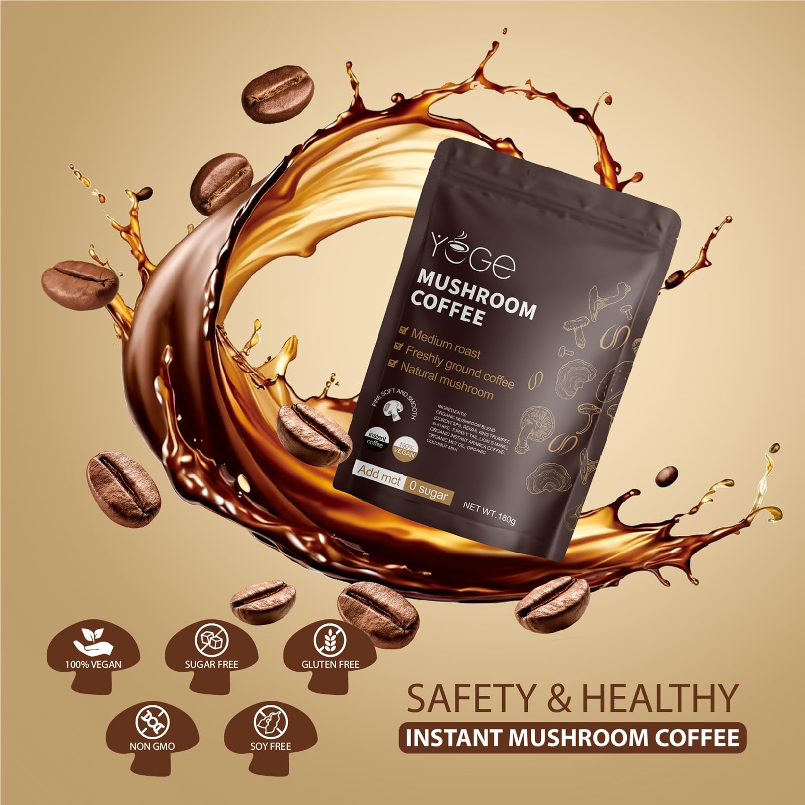Mushroom Coffee, Instant Mushroom Coffee with Cordyceps, Reishi, King Trumpet, Shiitake, Turkey Tail, Lions Mane for Energy YEGE buy supplements canada