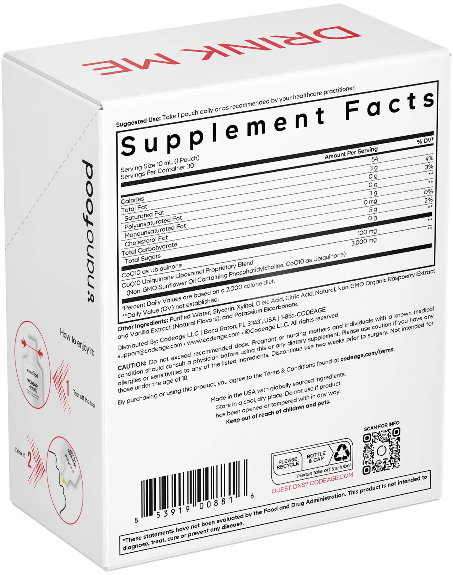 Codeage Wonder Heart Liquid CoQ10 Liposomal Ubiquinone Supplement, Coenzyme Q10 Heart Vitamins, Non-GMO Sunflower Phosphatidylcholine Vegan Blend, Raspberry Flavored Softgel, Pack of 30 Pouches Codeage buy supplements canada