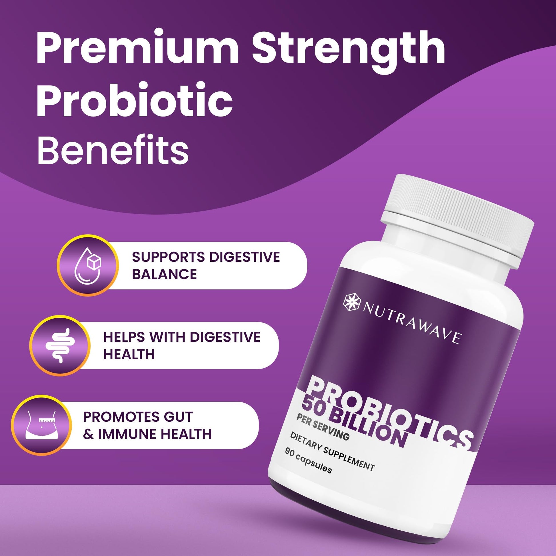 Nutrawave 50 Billion Probiotics for Women & Men, 15 Strains Active Culture. Relieves Bloating & Constipation, Improved Digestion & Gut Health Supplement, Vegan. 60 Powerful Small Capsules. Nutra Wave buy supplements canada