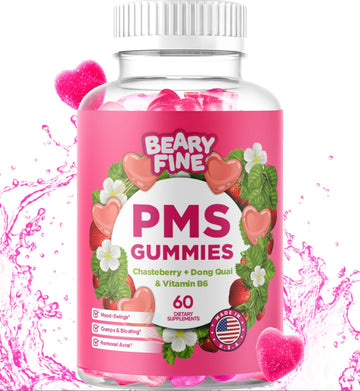 Beary Fine PMS Gummies - PMS Vitamins for Women & Teens - PMS Period Relief - Cramping, Bloating, Mood Swings - Made in The USA (Strawberry, 60 Count) Beary Fine buy supplements canada
