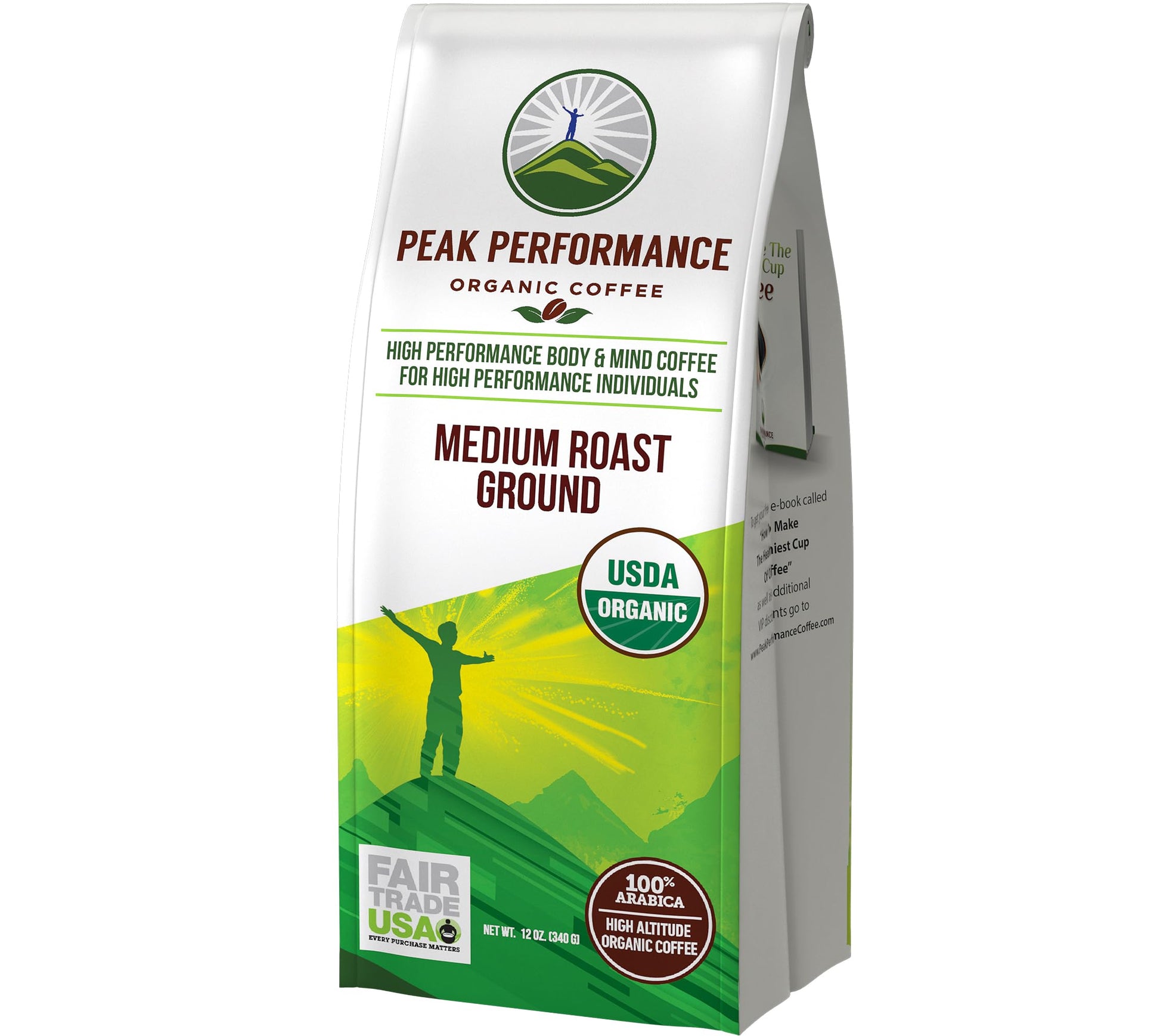 Peak Performance High Altitude Organic Coffee - Fair Trade, Low Acid, Non GMO, and Beans Full of Antioxidants - Medium Roast Smooth Tasting USDA Certified Organic Ground Coffee Bag 12 oz Peak Performance buy supplements canada