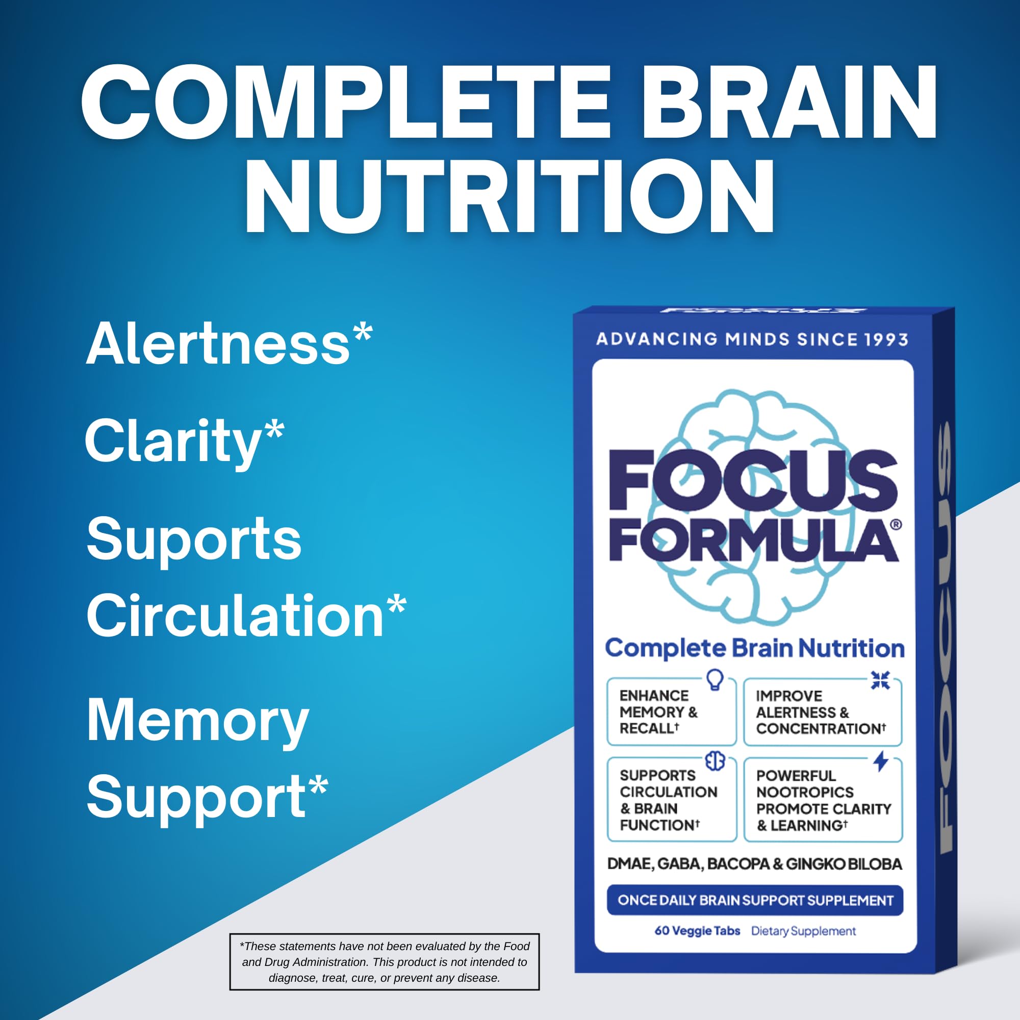 Focus Formula Nootropic Brain Supplement, Focus Capsules for Concentration, Supports Energy, Brain Booster with GABA, DMAE, and BACOPA, Memory Support Supplement, Cognitive Support, 60 Veggie Tablets Focus Formula buy supplements canada