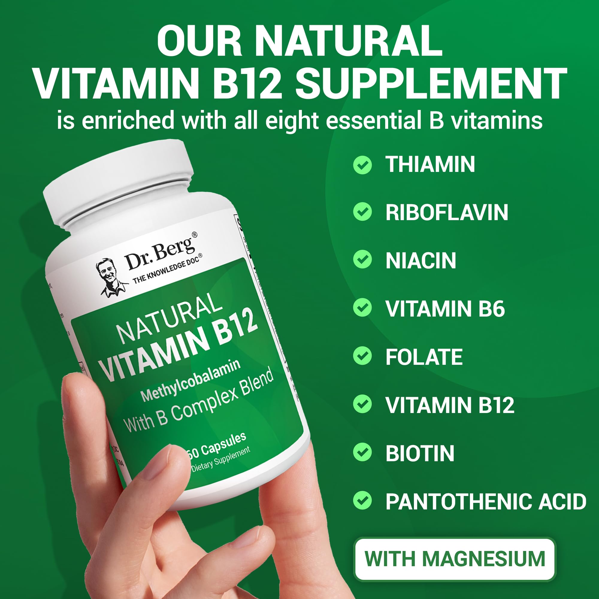 Dr. Berg Natural Vitamin B12 1000 mcg with B Complex Blend - Methylcobalamin B12 for Energy, Nerve Health, and Cognitive Function* - Methylated B12 with Folate - 60 Capsules (2-Month Supply) Dr. Berg Nutritionals buy supplements canada