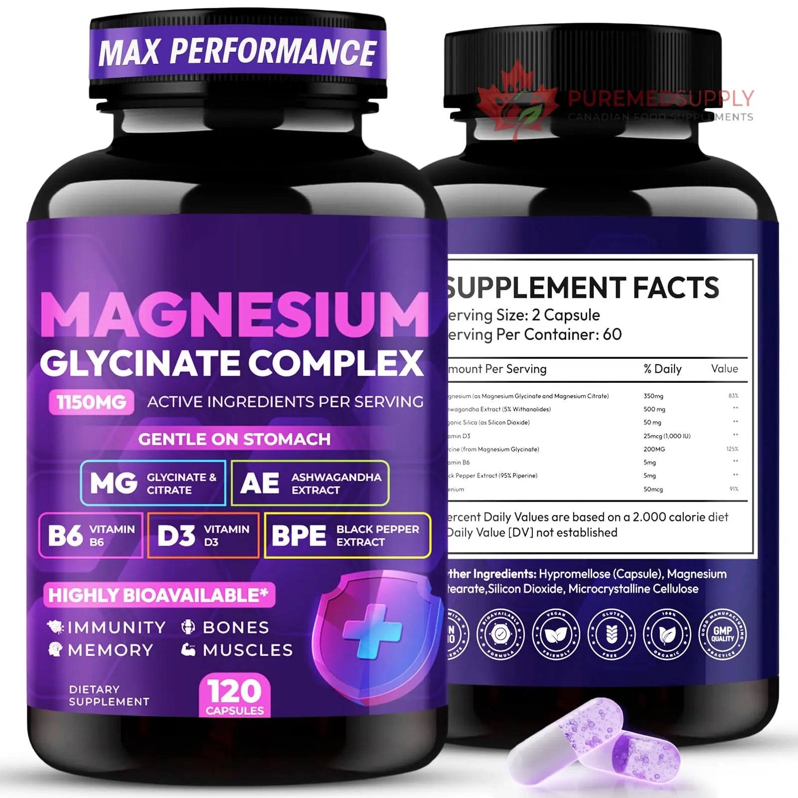 Magnesium Glycinate Complex 1150mg - Gentle on Stomach High Absorption Magnesium Capsules with Citrate, Silica, Ashwagandha & Vitamin B6 for Zzz, Stress Relief, Muscle Support for Adults, Women & Men Cytona buy supplements canada