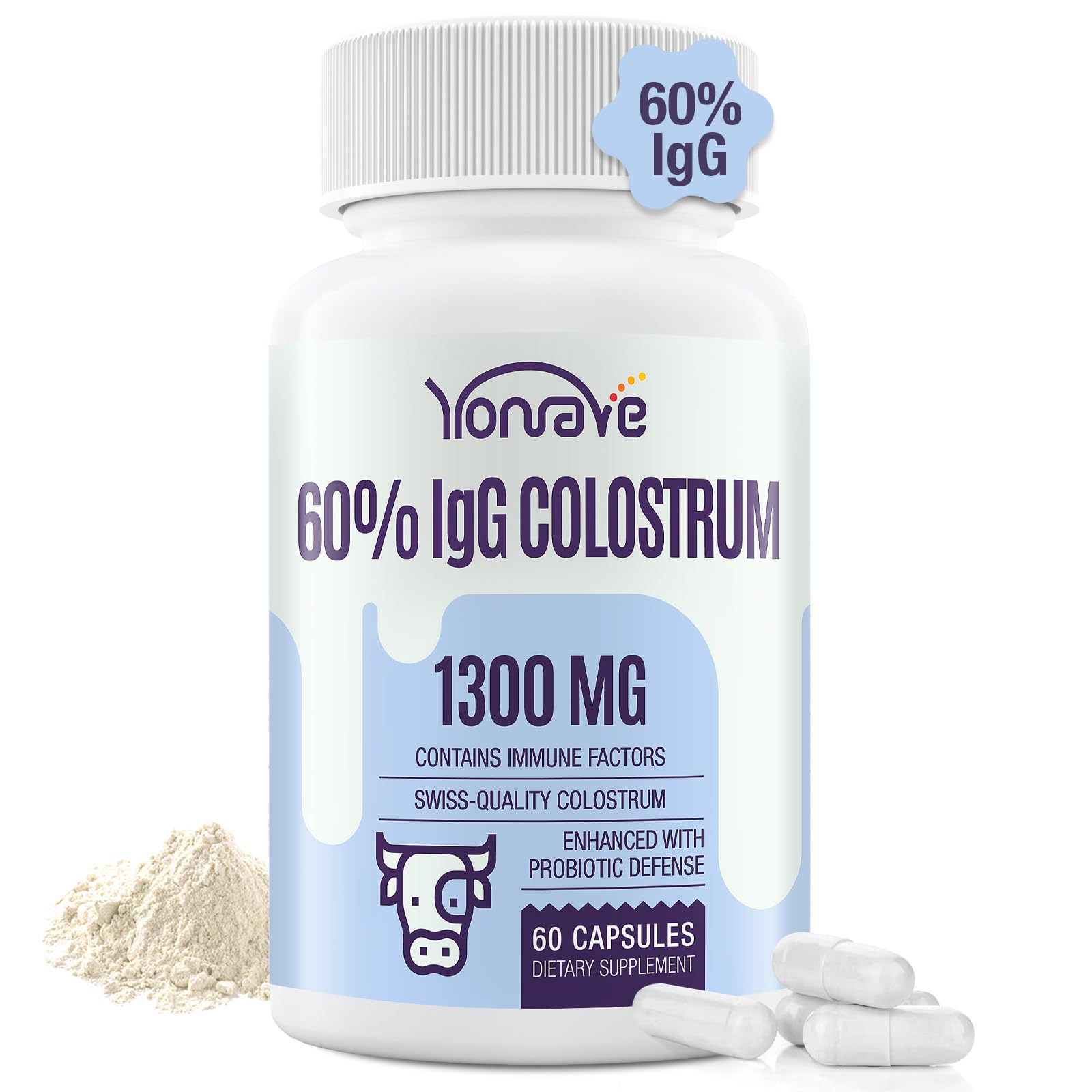 Yonrave Bovine Colostrum Capsules Supplement 1300mg - Extra High 60% IgG Bovine Colostrum - Gut, Bone, Exercise, Immune - 60 Capsules Yonrave buy supplements canada