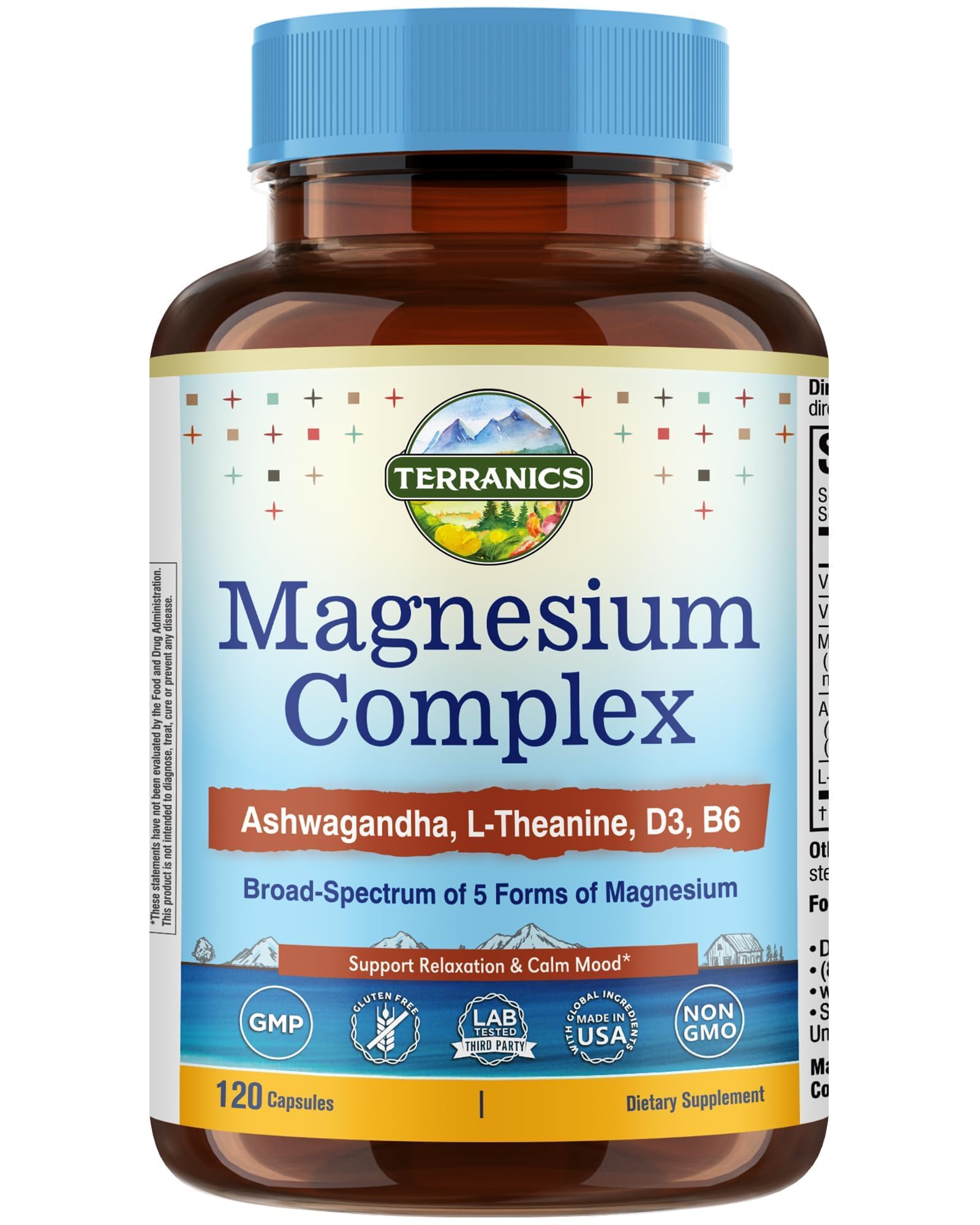 Terranics Magnesium Complex Supplement with Glycinate, Citrate, Taurate & Malate | Supports Nerve & Mood Health | Includes Ashwagandha, L-Theanine, Vitamin D3 & B6 | 120 Capsules | Non-GMO Terranics buy supplements canada