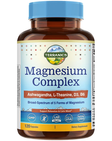 Terranics Magnesium Complex Supplement with Glycinate, Citrate, Taurate & Malate | Supports Nerve & Mood Health | Includes Ashwagandha, L-Theanine, Vitamin D3 & B6 | 120 Capsules | Non-GMO Terranics buy supplements canada