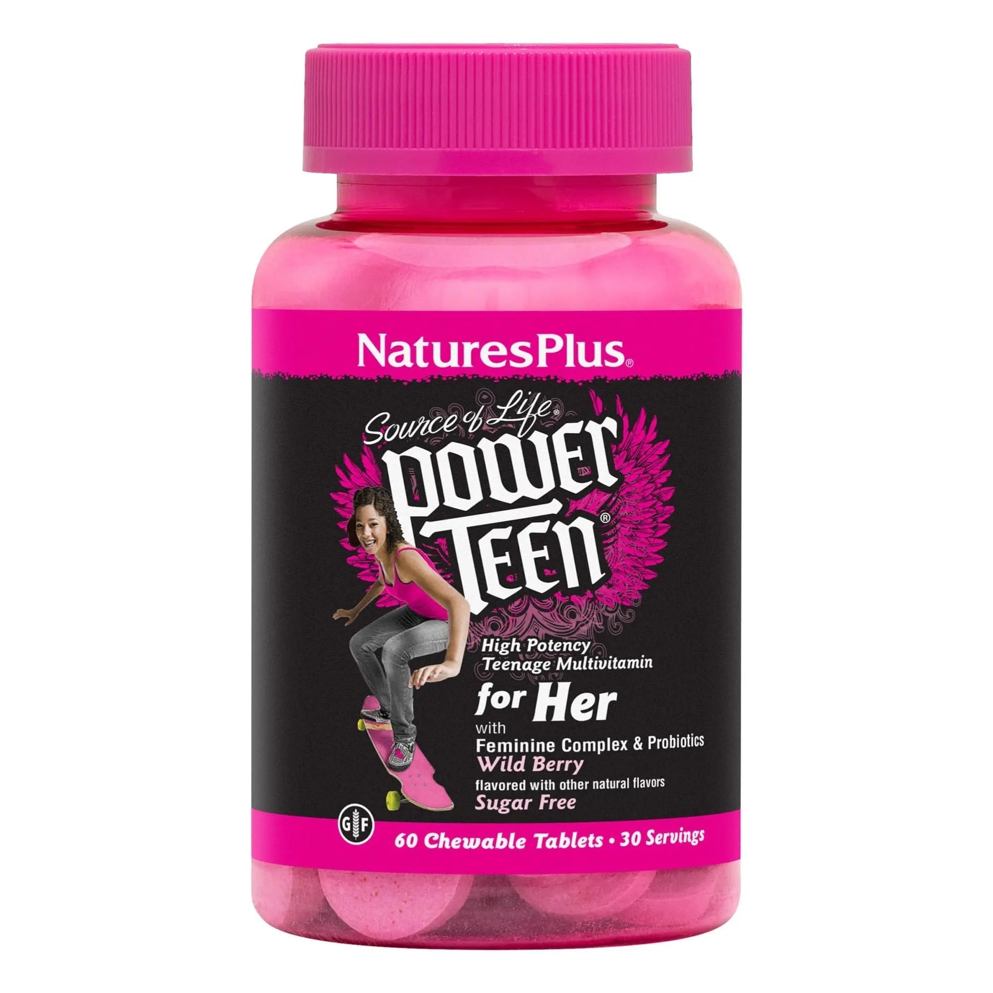 NaturesPlus Source of Life Power Teen for Her, Natural Berry - 60 Chewable Tablets - High Potency Multivitamin - Sugar Free, Vegan - 30 Servings NaturesPlus buy supplements canada