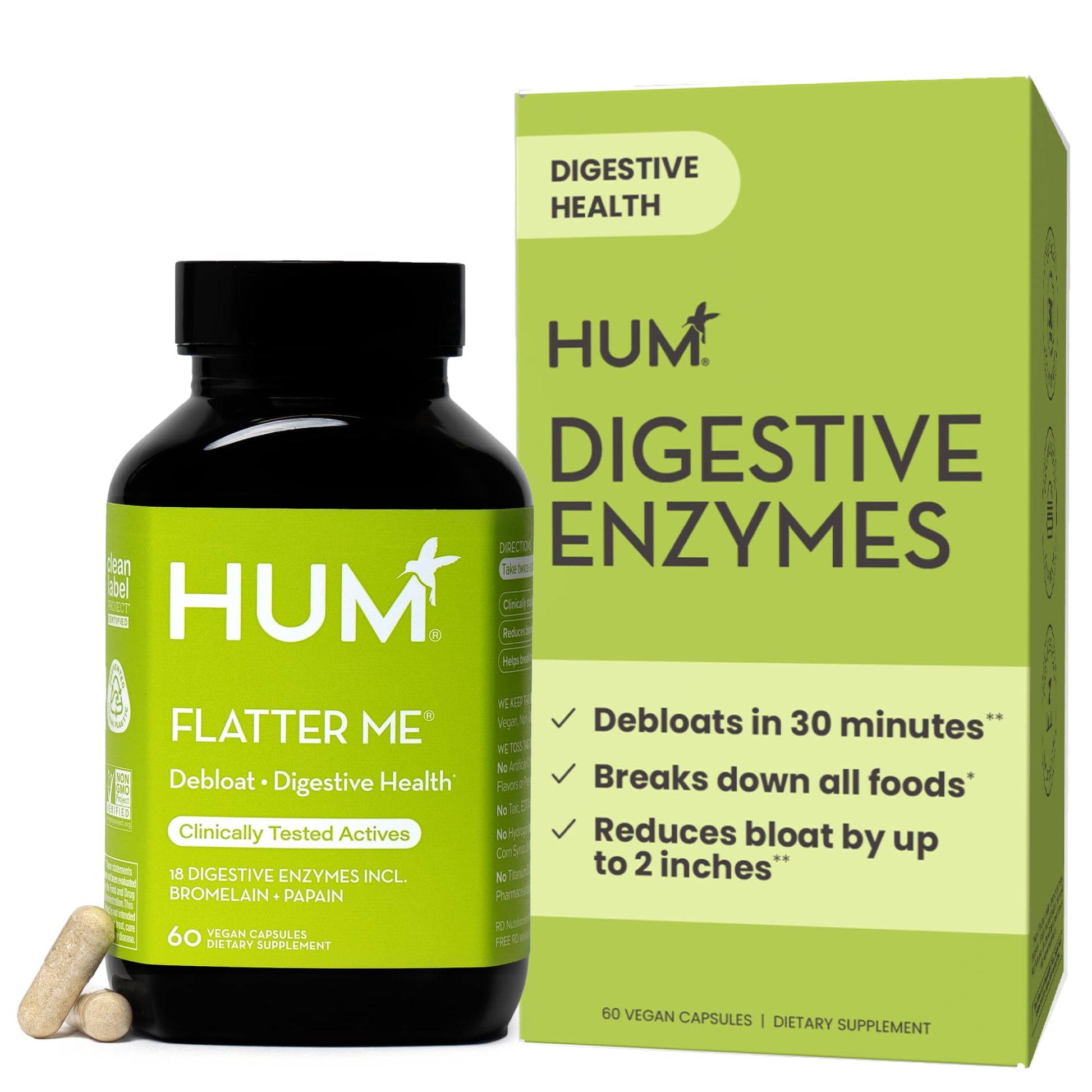 HUM Flatter Me Digestive Enzymes for Women & Men, Digestive Health Bloating Supplement with Ginger & Peppermint Leaf, Fast Acting Anti Bloat Pills Multi Enzyme for Debloating, Vegan, 60 Capsules HUM buy supplements canada