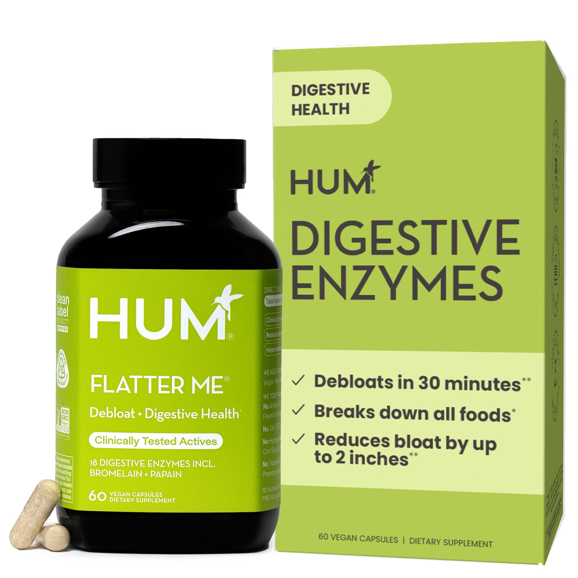 HUM Flatter Me Digestive Enzymes for Women & Men, Digestive Health Bloating Supplement with Ginger & Peppermint Leaf, Fast Acting Anti Bloat Pills Multi Enzyme for Debloating, Vegan, 60 Capsules HUM buy supplements canada