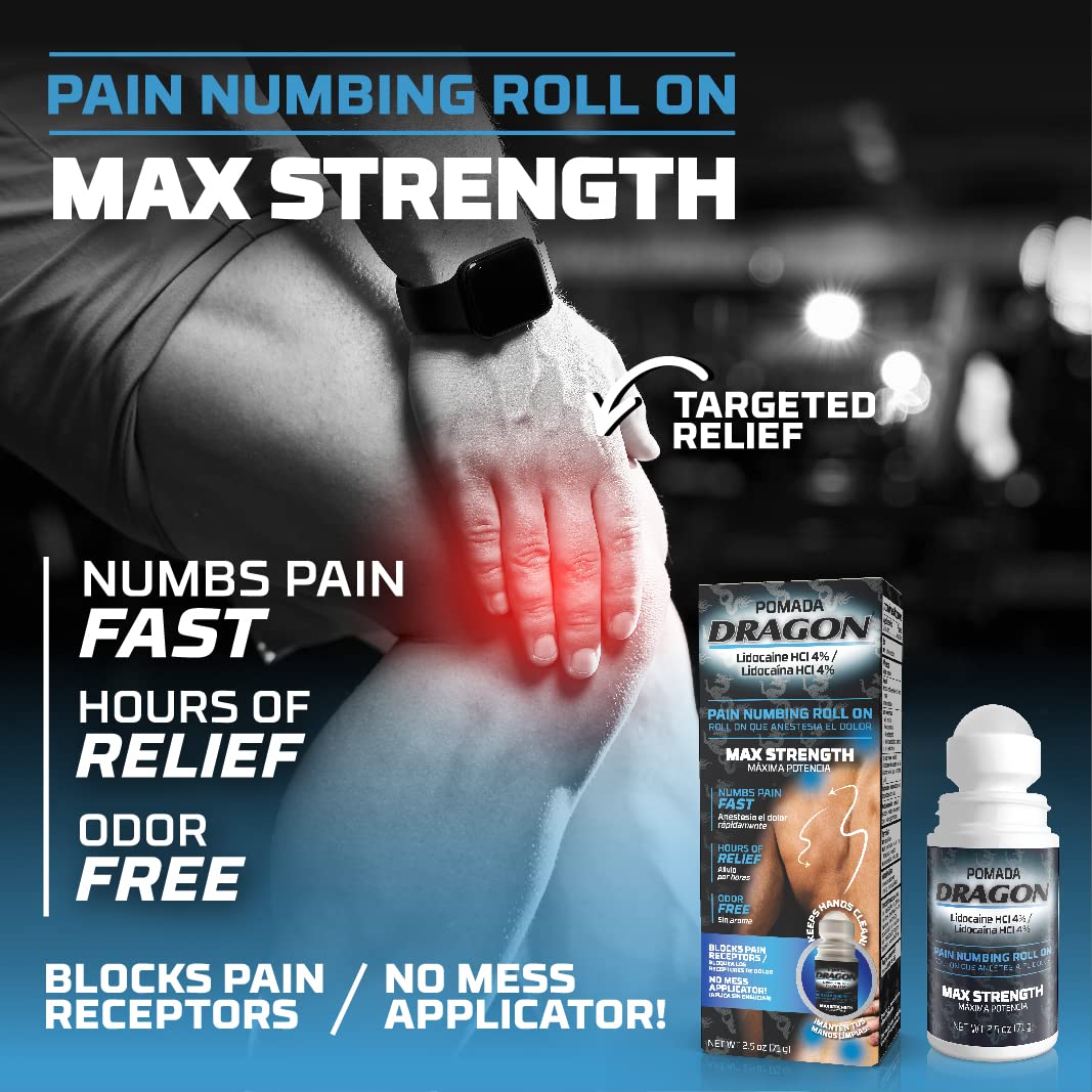 Dragon - POMADA, Maximum Strength- Pain Numbing & Long Lasting Pain Relief No Mess Applicator with Lidocaine Roll On, 2.5 oz, Pack of 3 Dragon Tabs buy supplements canada