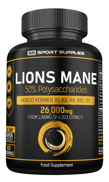 Lions Mane Supplement High Strength 26,000mg Plus 5 Vitamins SS Sport Supplies buy supplements canada