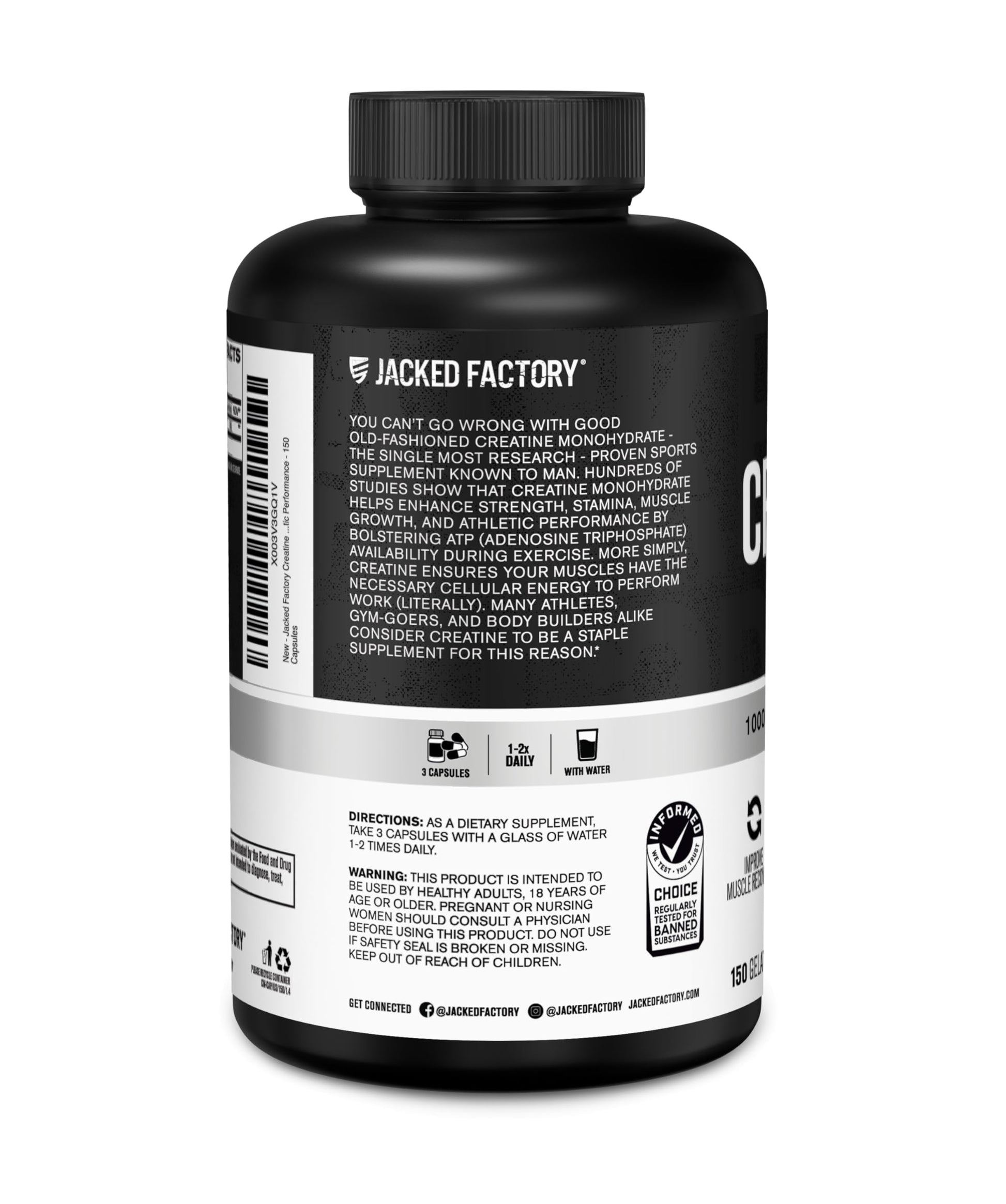 Jacked Factory Creatine Monohydrate Capsules - Creatine Pills for Muscle Growth, Increased Strength, Enhanced Energy Output and Improved Athletic Performance - 150 Capsules Jacked Factory buy supplements canada