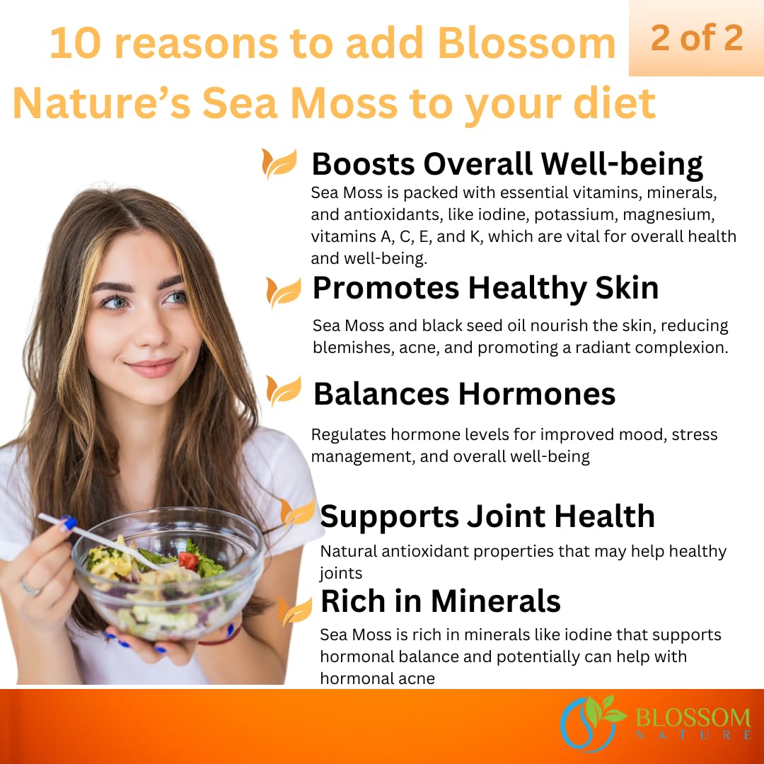 10-in-1 Irish Sea Moss Veggie Caps 3000mg Black Seed Oil Ashwagandha Bladderwrack Burdock Turmeric Apple Cider Vinegar Manuka Honey Dandelion Black Pepper - Made in US(Veggie Caps, Unflavored) Blossom Nature buy supplements canada