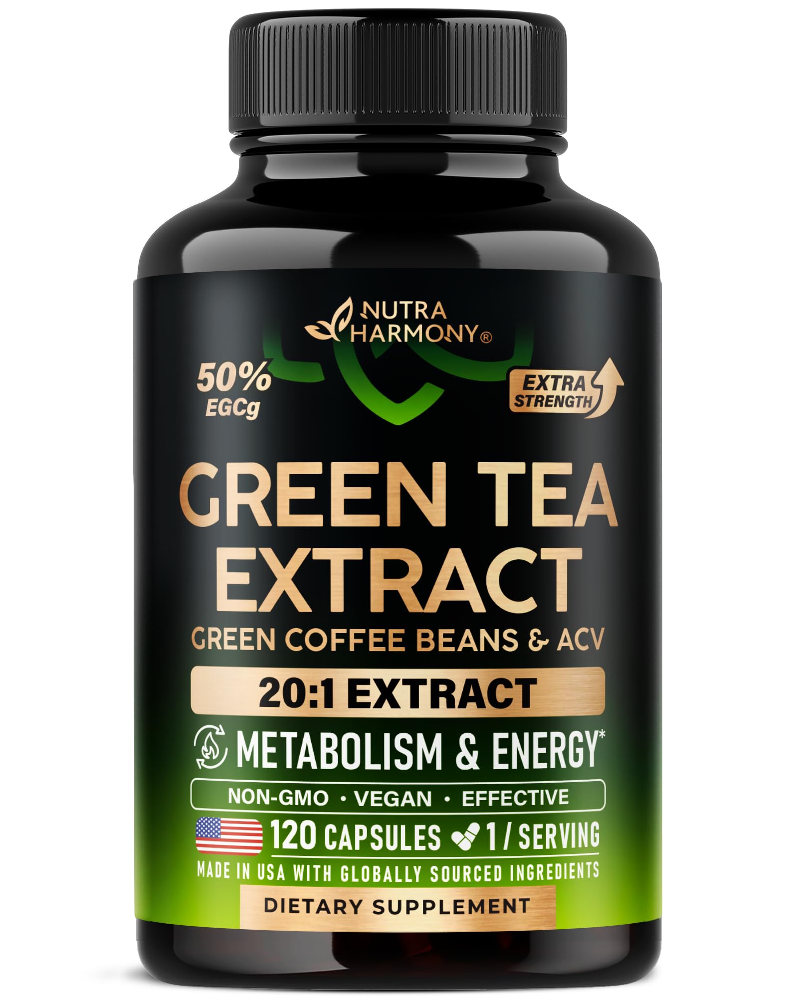 Green Tea Extract - 50% EGCG, Extra Strength 20:1 Extract - Natural Green Tea Supplement + Green Coffee Beans & Apple Cider Vinegar - Energy & Metabolism Support NUTRAHARMONY buy supplements canada