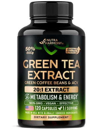 Green Tea Extract - 50% EGCG, Extra Strength 20:1 Extract - Natural Green Tea Supplement + Green Coffee Beans & Apple Cider Vinegar - Energy & Metabolism Support NUTRAHARMONY buy supplements canada