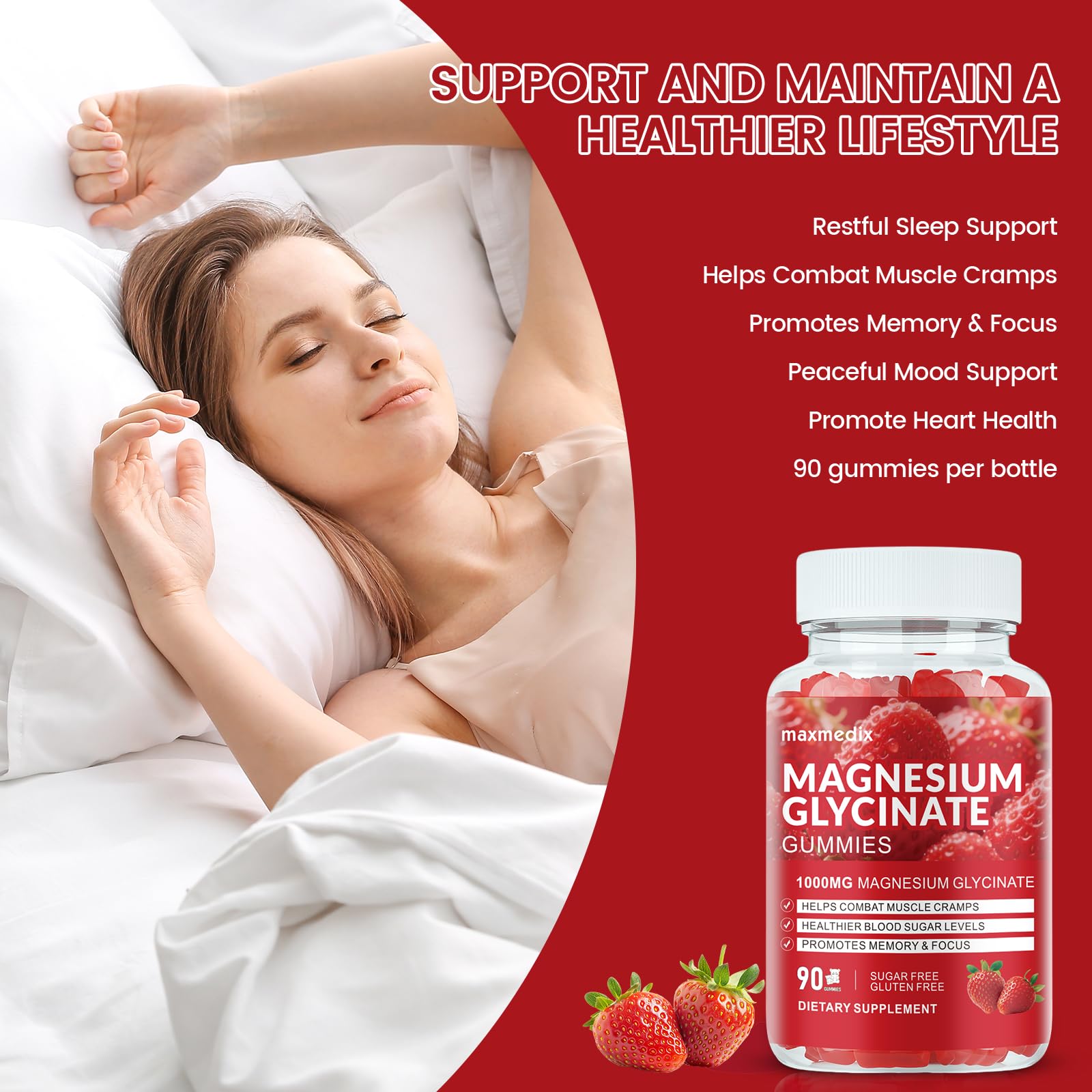 Magnesium Glycinate Gummies 1000mg, Sugar Free Magnesium Potassium Supplements Chewable for Adults with L-Threonate for Sleep, Body Support and Relaxation,90 Strawberry Gummies maxmedix buy supplements canada