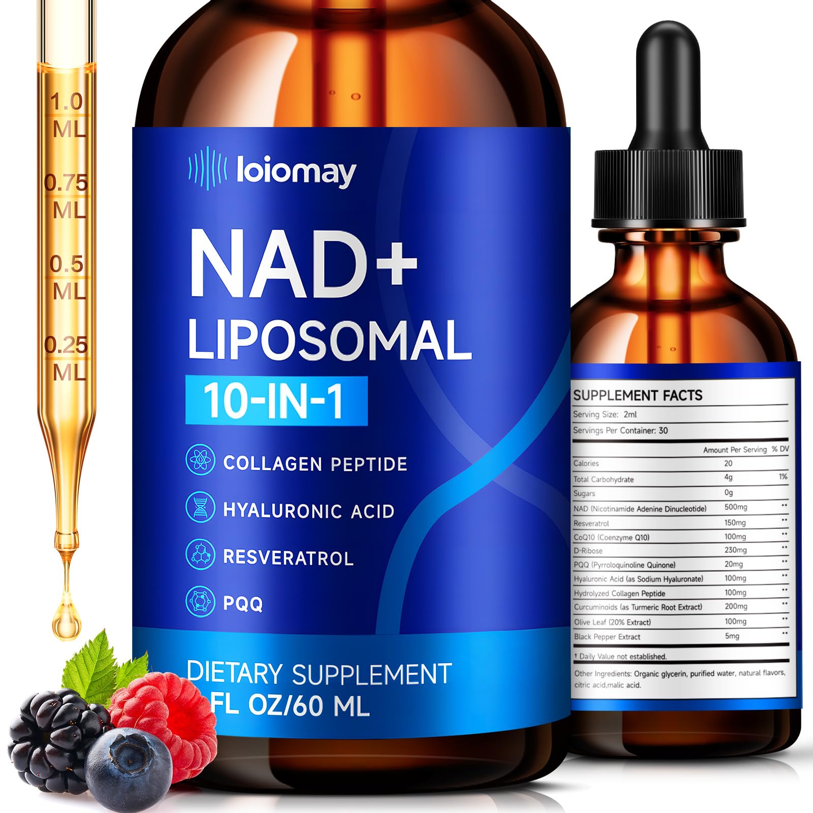 Liposomal NAD Liquid Supplement - 1500mg NAD+ Drops for Women & Men with Resveratrol & Nicotinamide Riboside, PQQ, Collagen & Turmeric for Anti-Aging & Longevity, Cellular Energy Health, 2 Fl Oz loiomay buy supplements canada