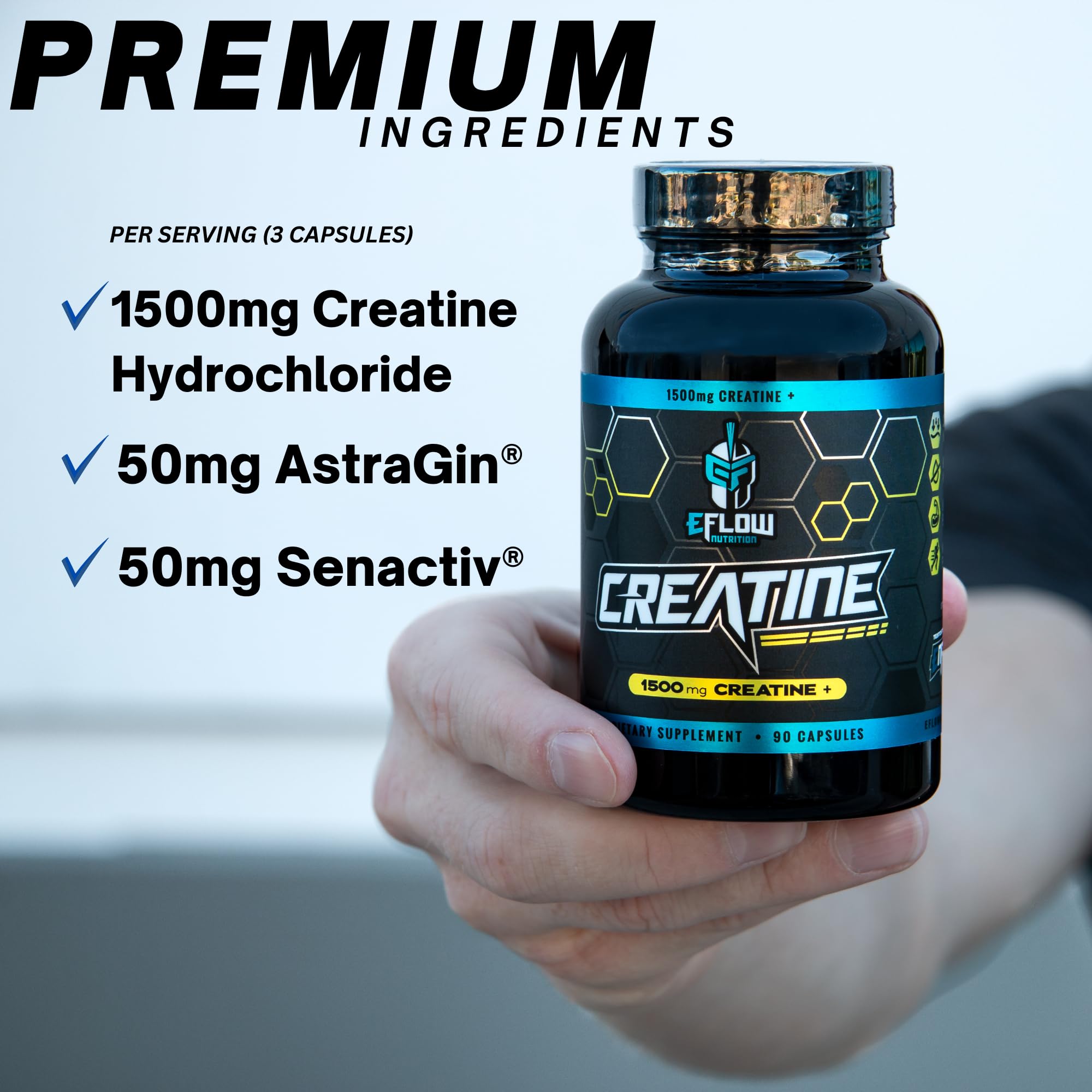 eFlow Creatine Capsules, HCL Creatine Pills - Creatine Supplement for Men & Women, Muscle Builder, Endurance, Strength, with AstraGin and Senactiv (1500mg, 90 Capsules) eFlow Nutrition buy supplements canada