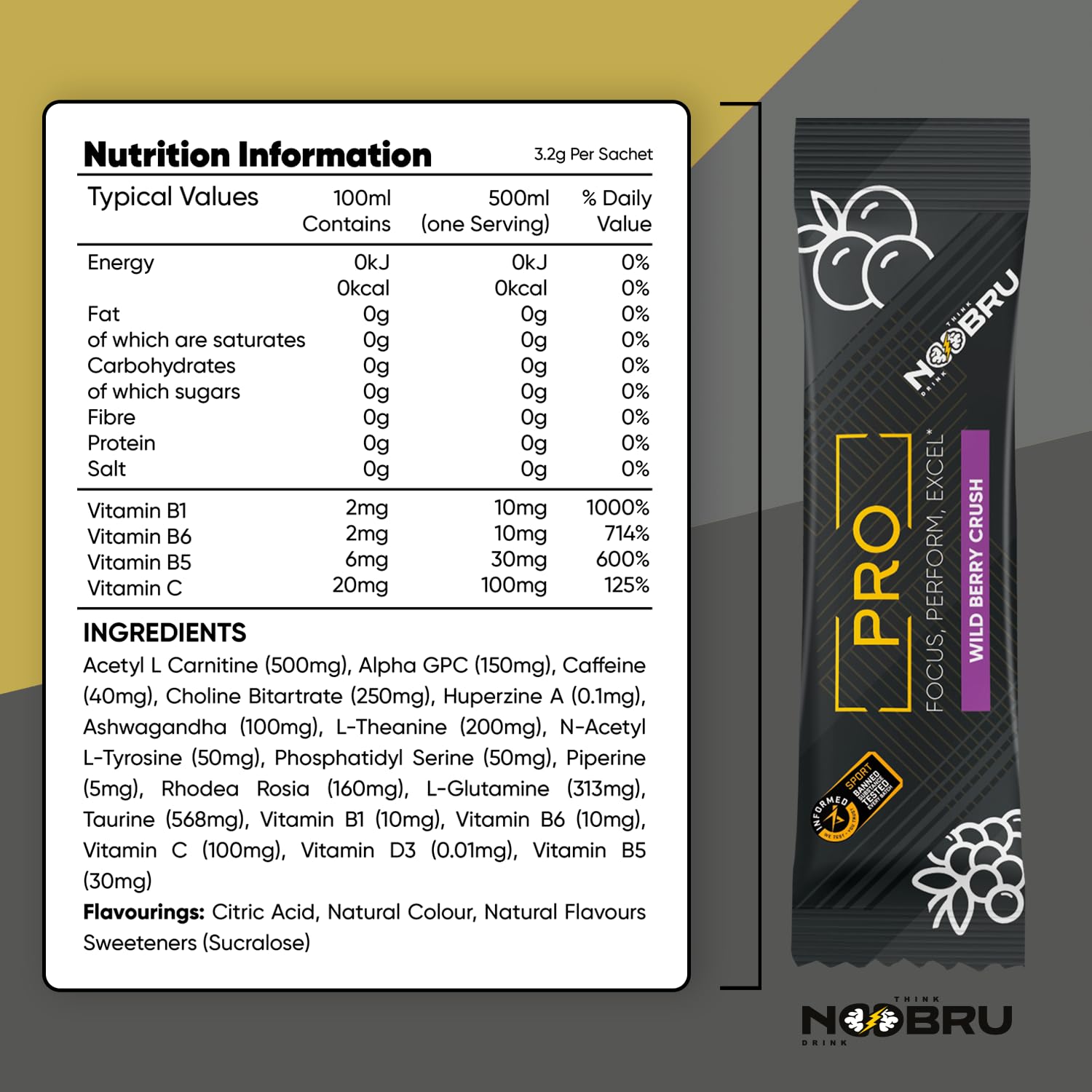 Noobru™ Pro - Brain & Nootropic Supplement for Cognitive Performance, Mental Clarity, and Focus - Precision-Formulated Drink with 17 Research-Backed Ingredients - 20 Servings Noobru buy supplements canada
