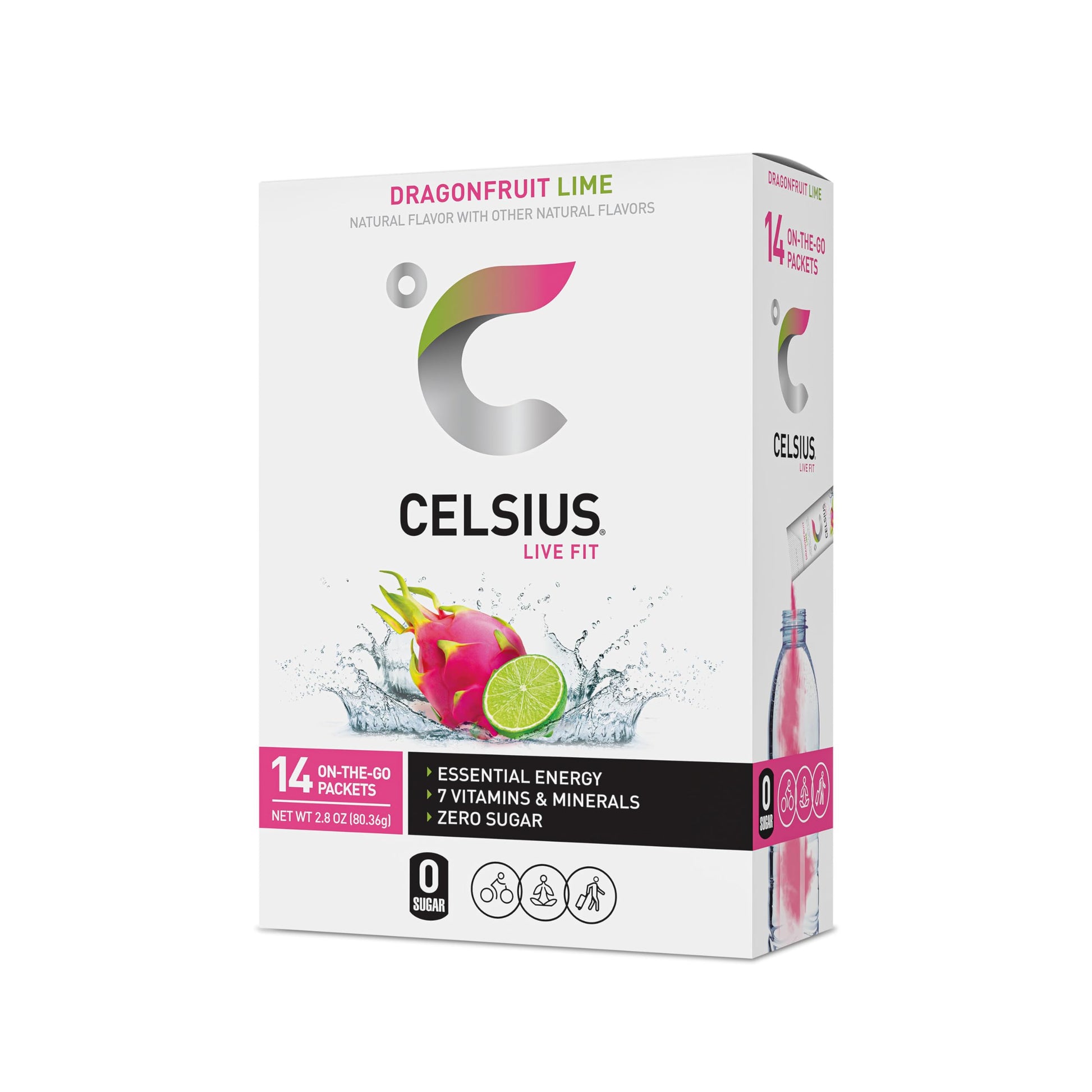 CELSIUS Dragonfruit Lime On-the-Go Powder Stick Packs, Zero Sugar 14 Count(Pack of 1) CELSIUS buy supplements canada