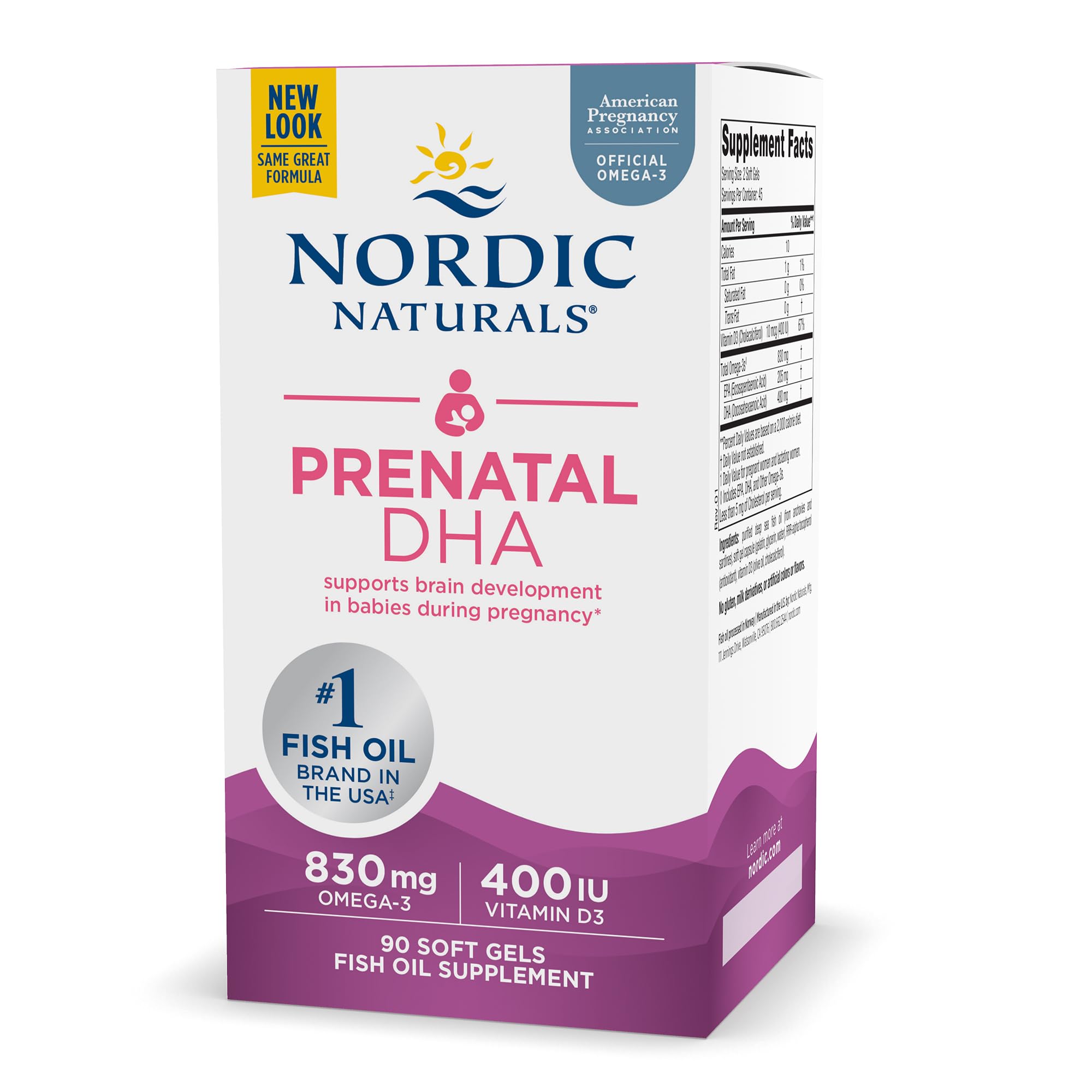 Nordic Naturals Prenatal DHA, Unflavored - 830 mg Omega-3 + 400 IU Vitamin D3 - 90 Soft Gels - Supports Brain Development in Babies During Pregnancy & Lactation - Non-GMO - 45 Servings Nordic Naturals buy supplements canada