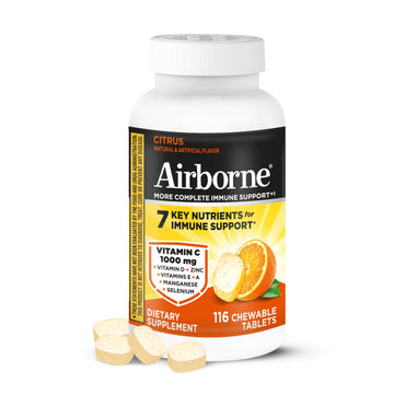 Airborne Vitamin C 1000mg (per Serving) - Citrus Chewable Tablets (116 Count in a Bottle), Gluten-Free Immune Support Supplement, with Vitamins A C E, Zinc, Selenium Airborne buy supplements canada
