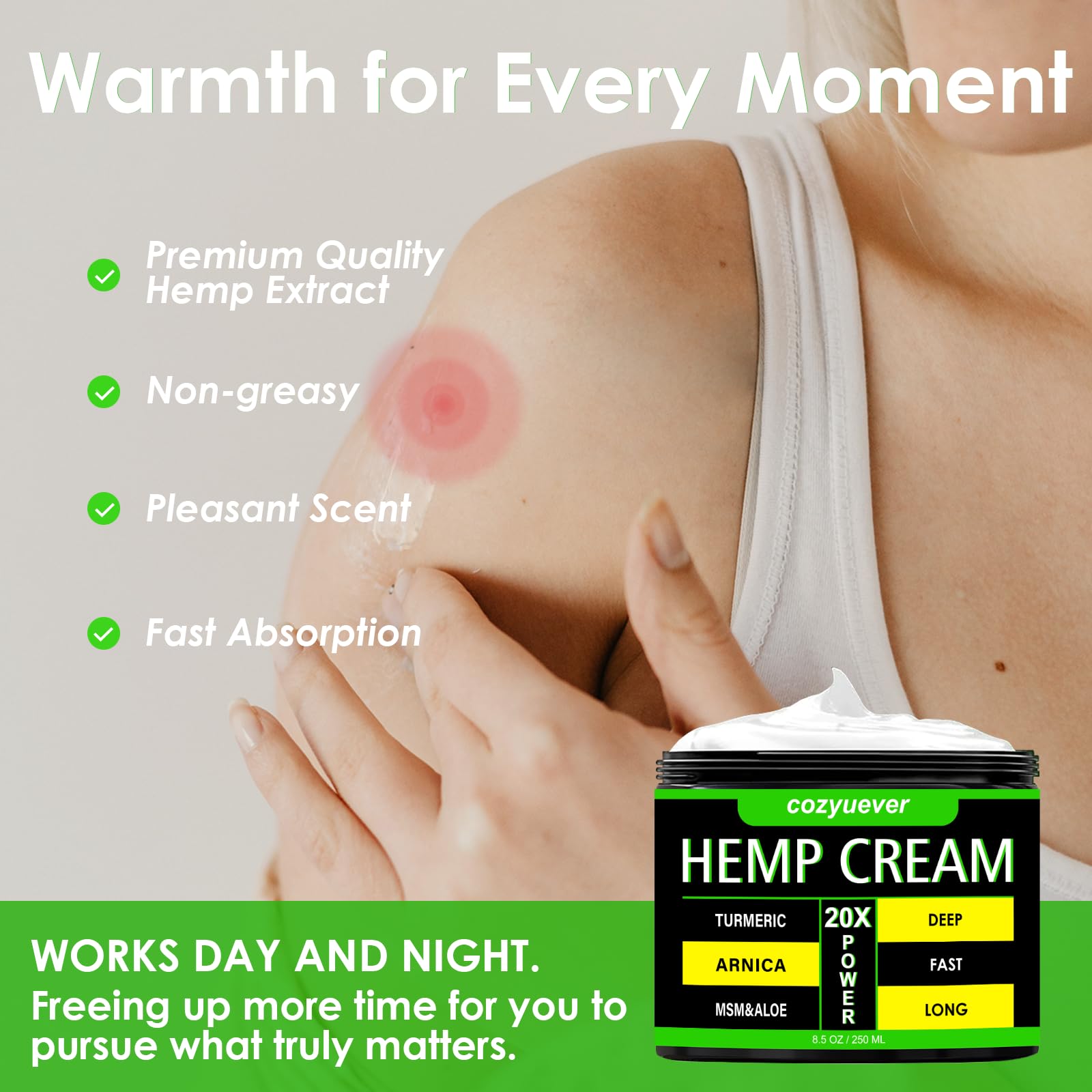 cozyuever 8.5 Oz Hemp Cream with Arnica, Menthol, Aloe, Emu Oil, Turmeric cozyuever buy supplements canada