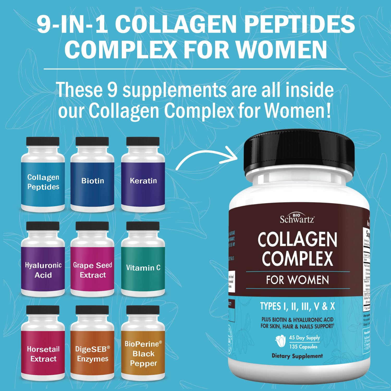 Multi Collagen Pills for Women (Types I II III V X) with Vitamin C Hyaluronic Acid Biotin BioSchwartz buy supplements canada