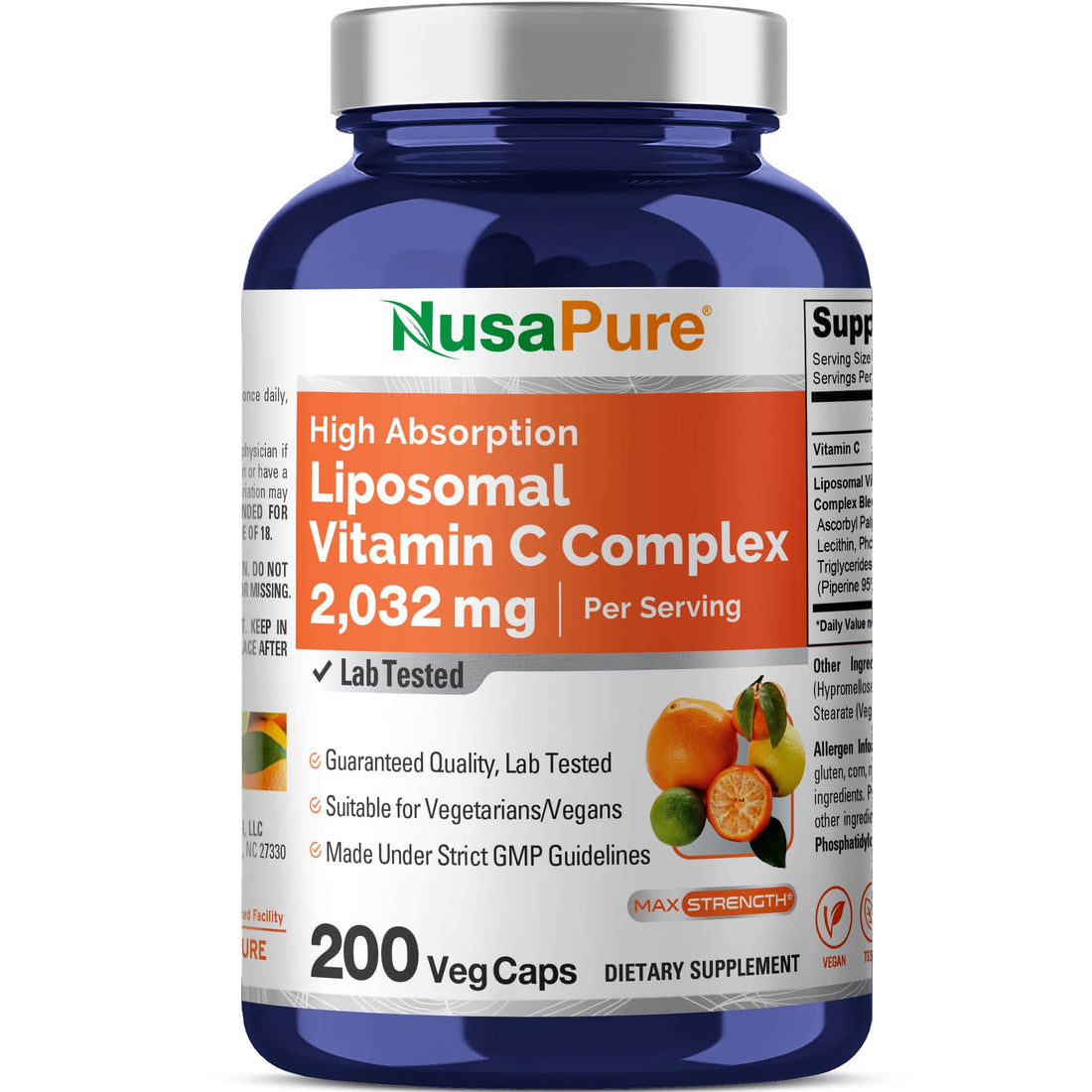 NusaPure Liposomal Vitamin C 2032mg - 200 Veggie Vegan Capsules, BioPerine - High Absorption Ascorbic Acid NusaPure buy supplements canada
