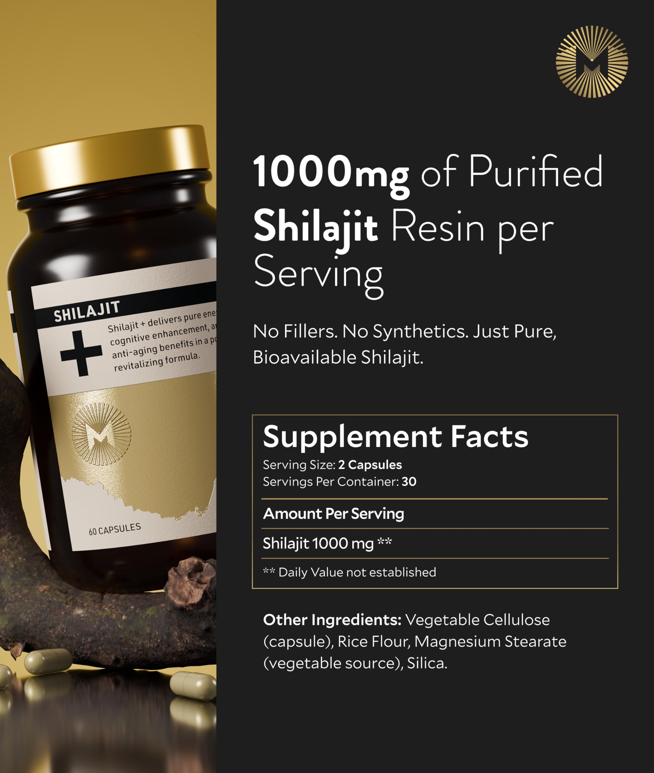 Manna Vitality Shilajit+ Capsules | 1000mg Purified Himalayan Shilajit Resin Supplement | Highest Bioavailability | Energy, Performance, Detox, Vitality, Mental Clarity & Cognitive Support | 60 Count M Manna buy supplements canada
