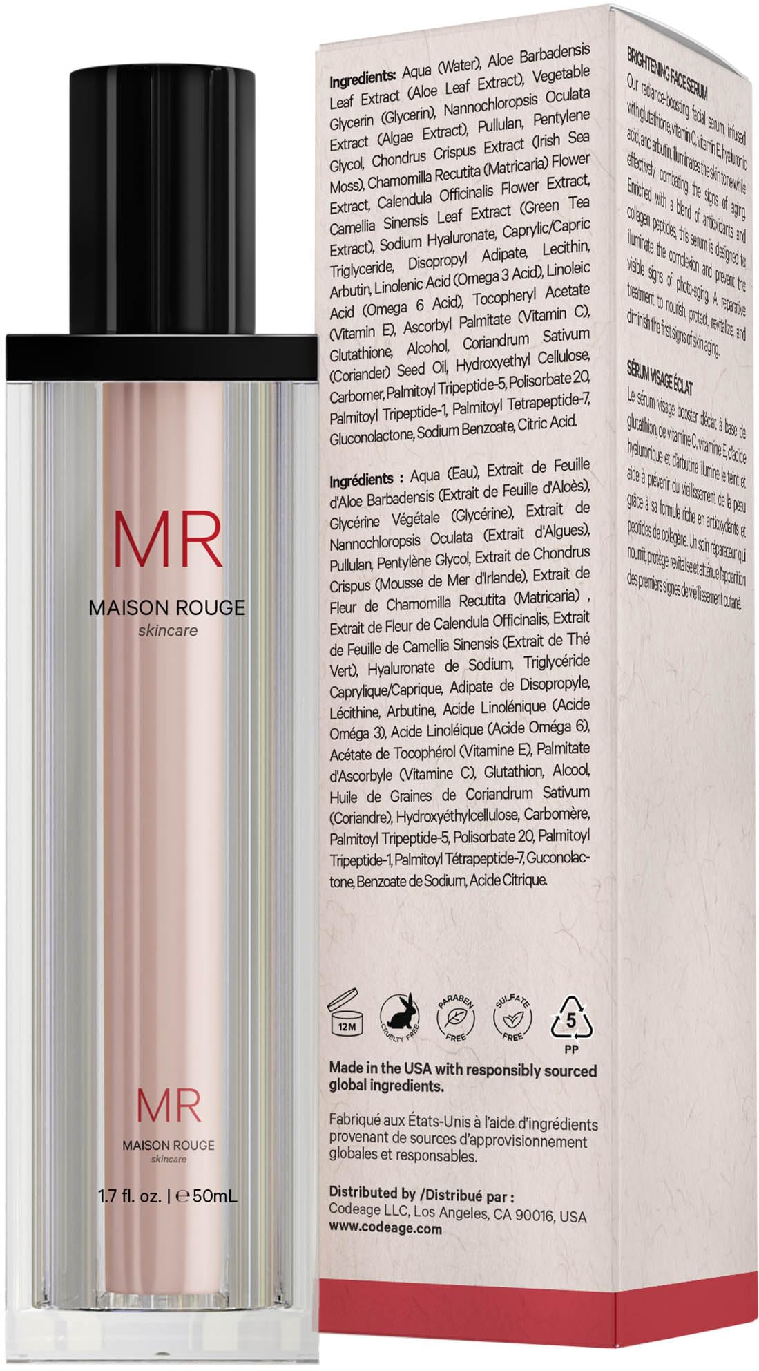 Maison Rouge Brightening Face Serum by Codeage - Glutathione Serum, Vitamin C, E, Hyaluronic Acid, Collagen - Radiance Enhancing - Parabens and Sulfates-Free - Refillable - All Skin Types - 1.7 fl oz Codeage buy supplements canada