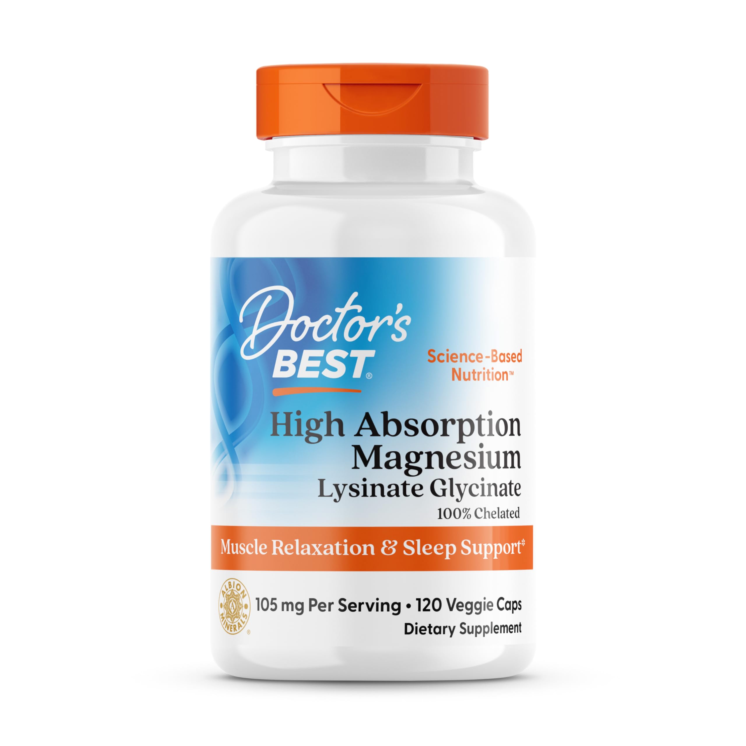 Doctor's Best High Absorption Magnesium Glycinate Lysinate Supplement for Sleep Support - Chelated Magnesium Capsules for Women & Men, 105 mg per Serving, Calm Support, Vegan - 120 Veg Caps Doctor's BEST buy supplements canada
