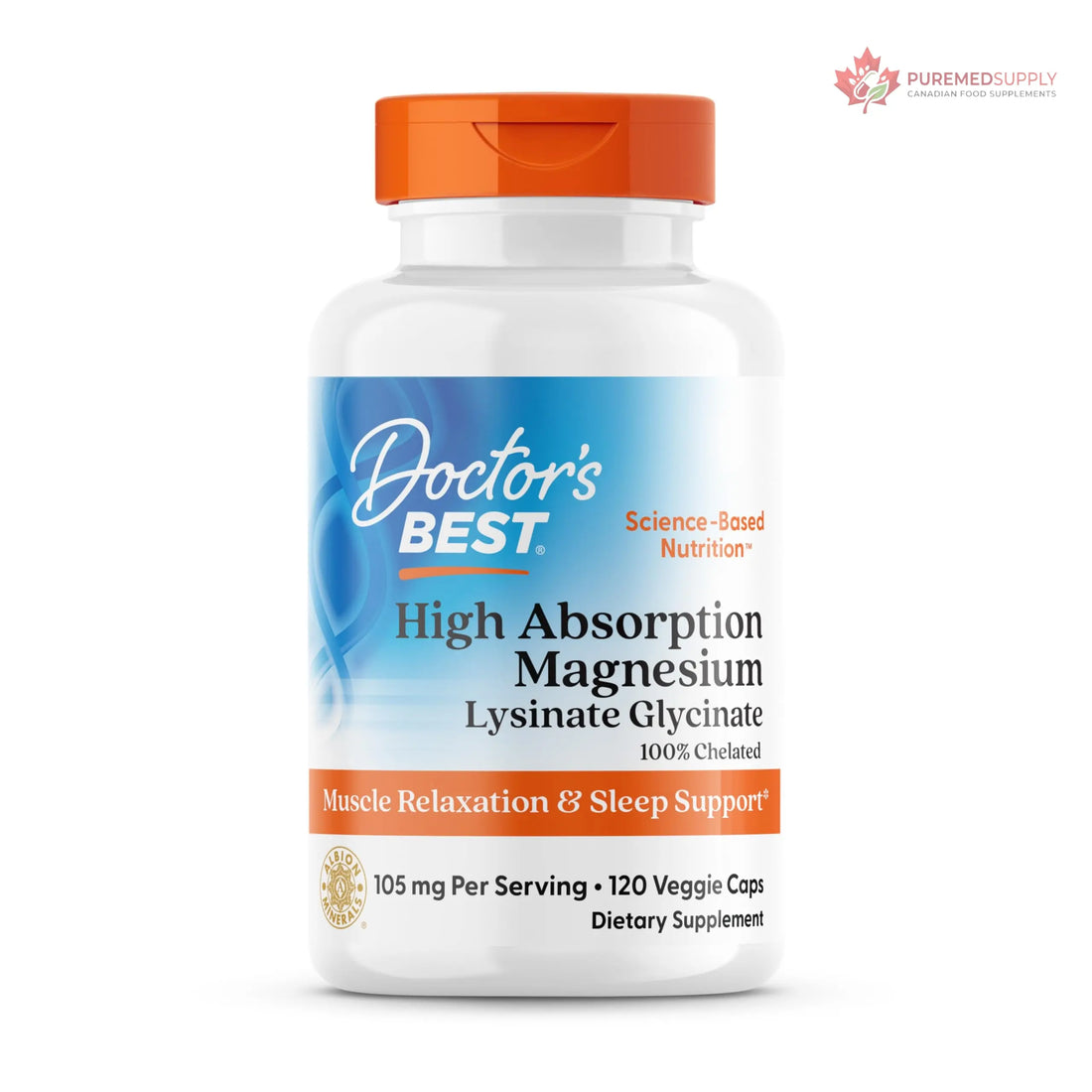 Doctor's Best High Absorption Magnesium Glycinate Lysinate Supplement for Sleep Support - Chelated Magnesium Capsules for Women & Men, 105 mg per Serving, Calm Support, Vegan - 120 Veg Caps Doctor's BEST buy supplements canada