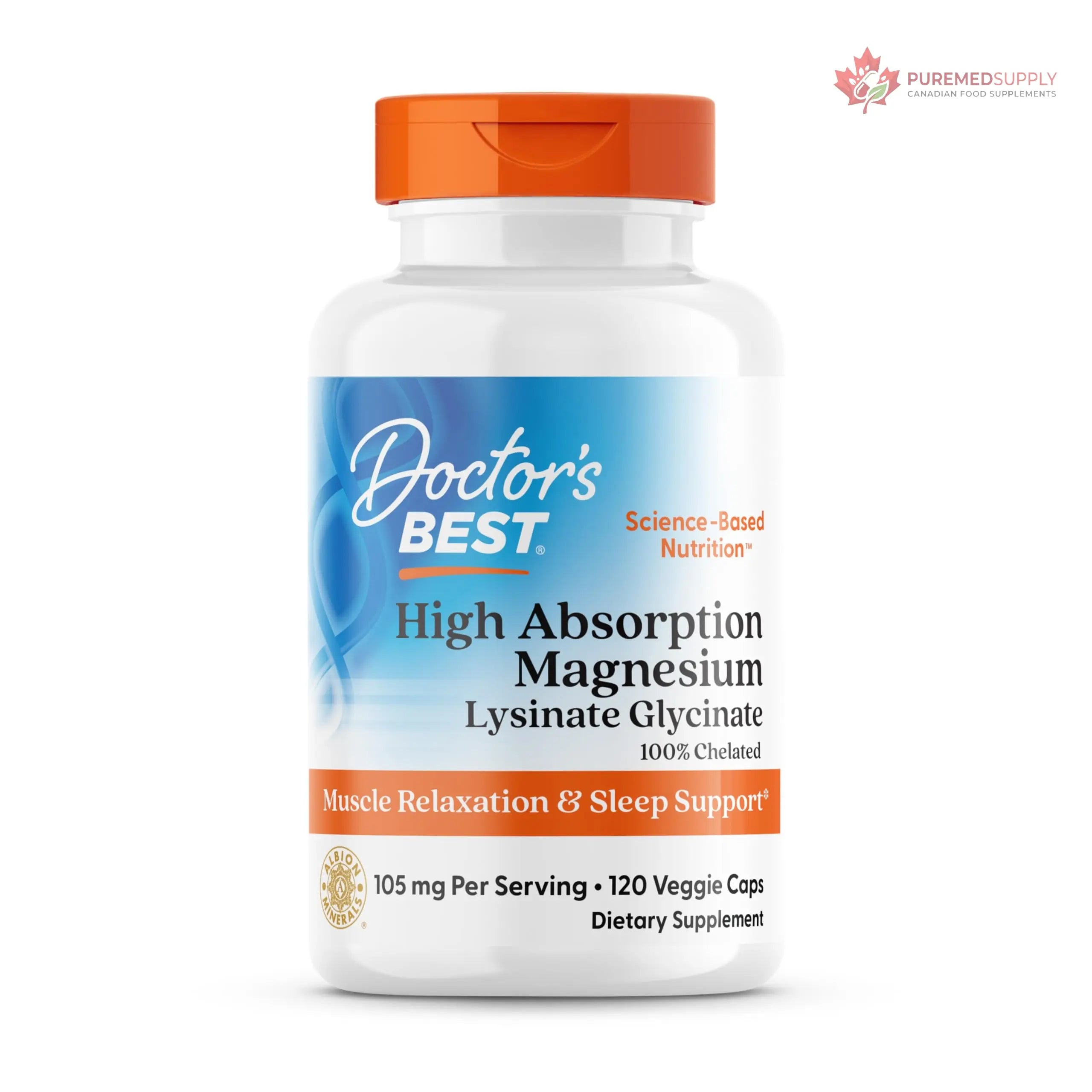 Doctor's Best High Absorption Magnesium Glycinate Lysinate Supplement for Sleep Support - Chelated Magnesium Capsules for Women & Men, 105 mg per Serving, Calm Support, Vegan - 120 Veg Caps Doctor's BEST buy supplements canada
